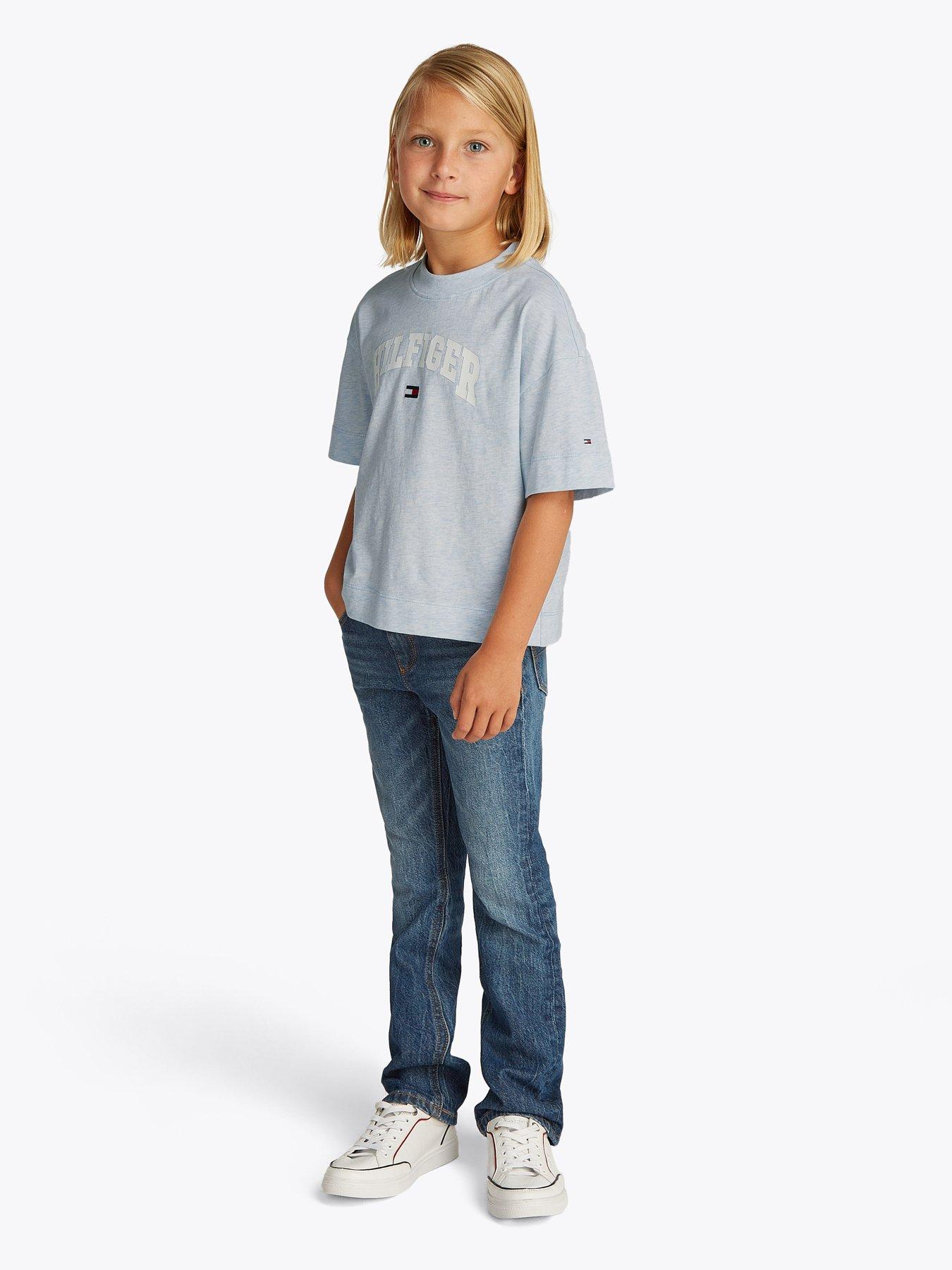 undefined Girls Melange Varsity Archive Short Sleeve T-Shirt - Blue