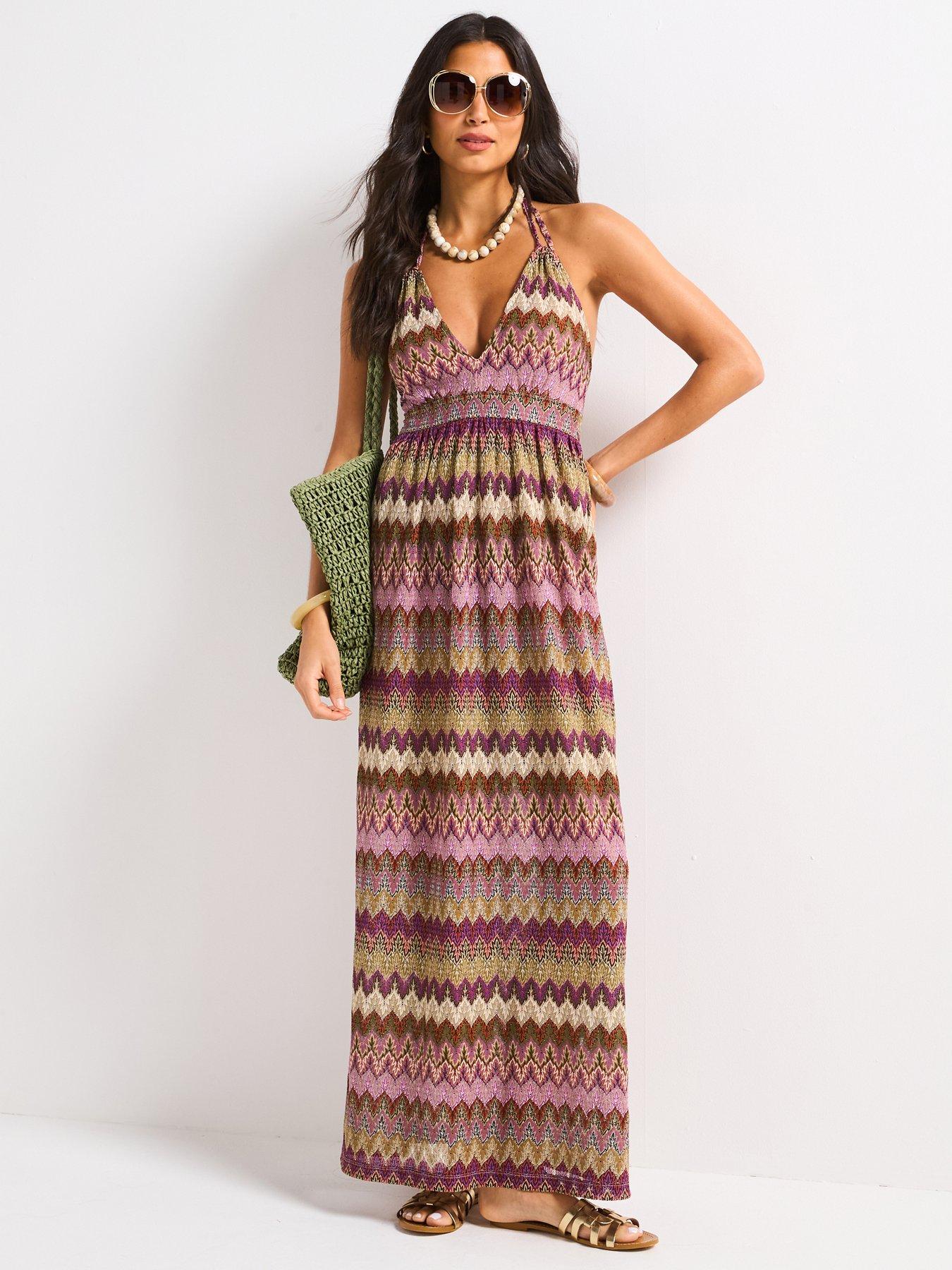 undefined Halter Plunge Maxi Dress - Multi