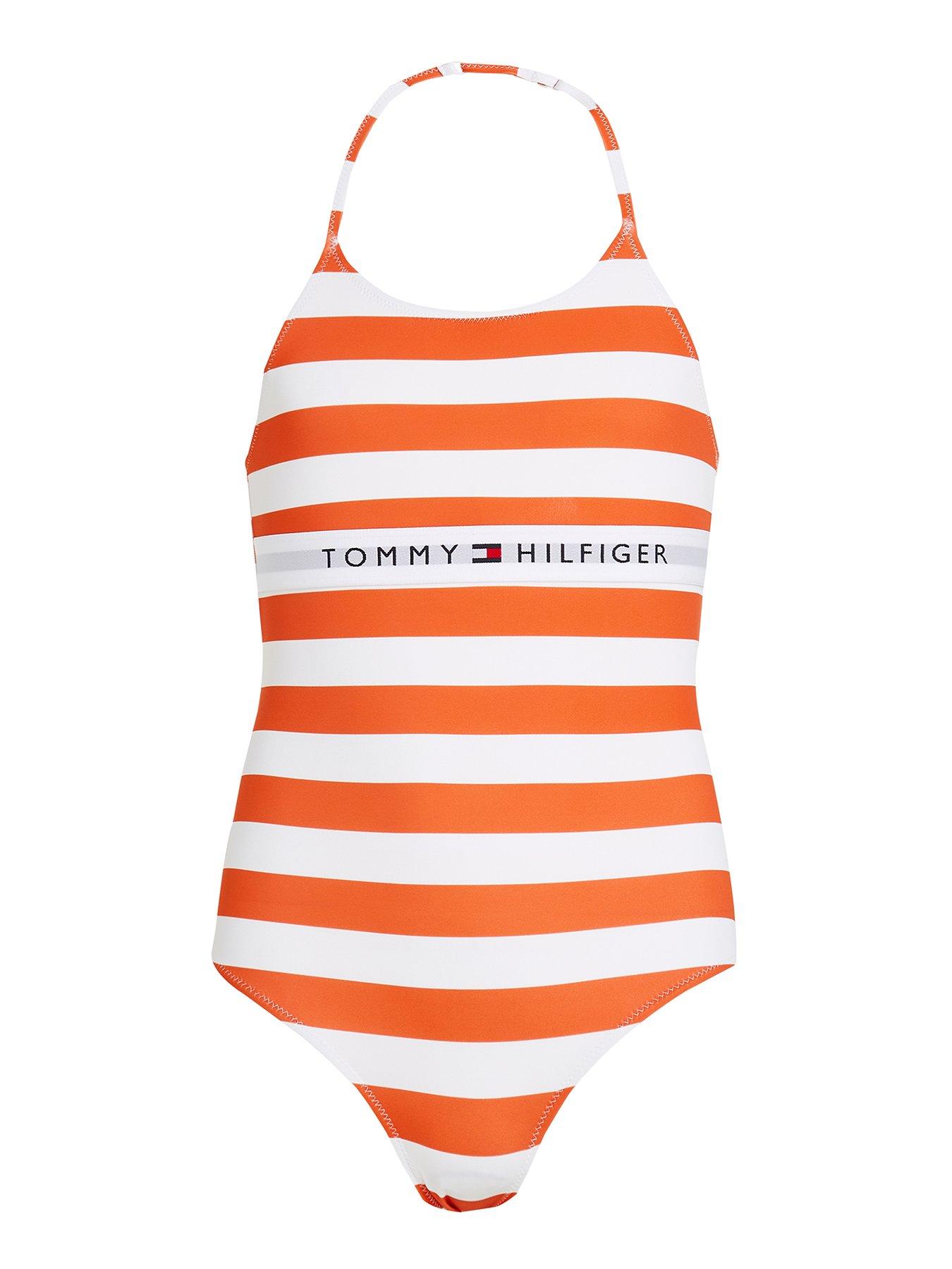 Tommy Hilfiger Girls Stripe Swimsuit - Orange