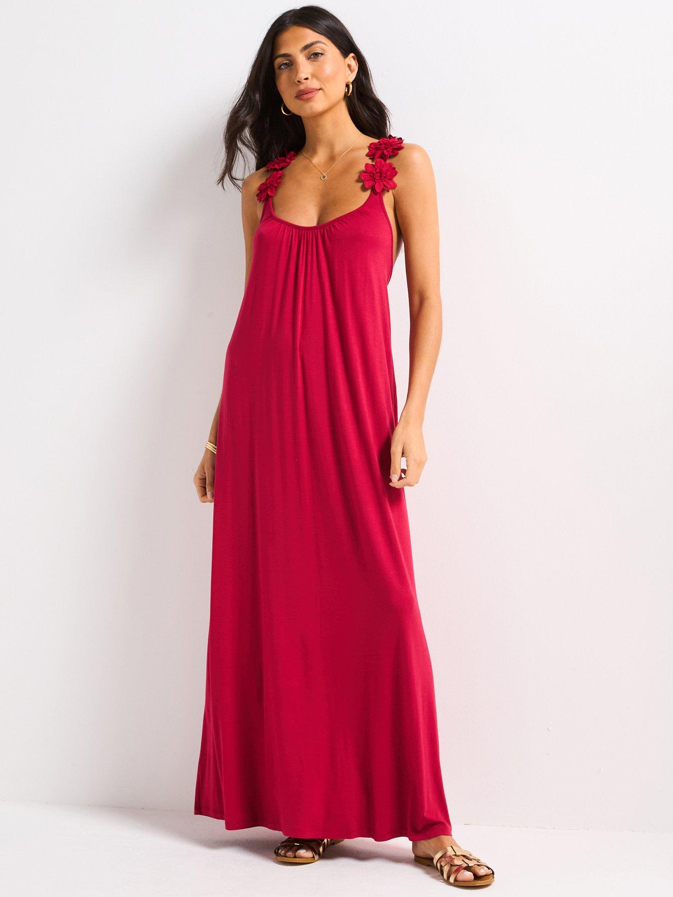 undefined Floral Detail Jersey Strappy Beach Dress