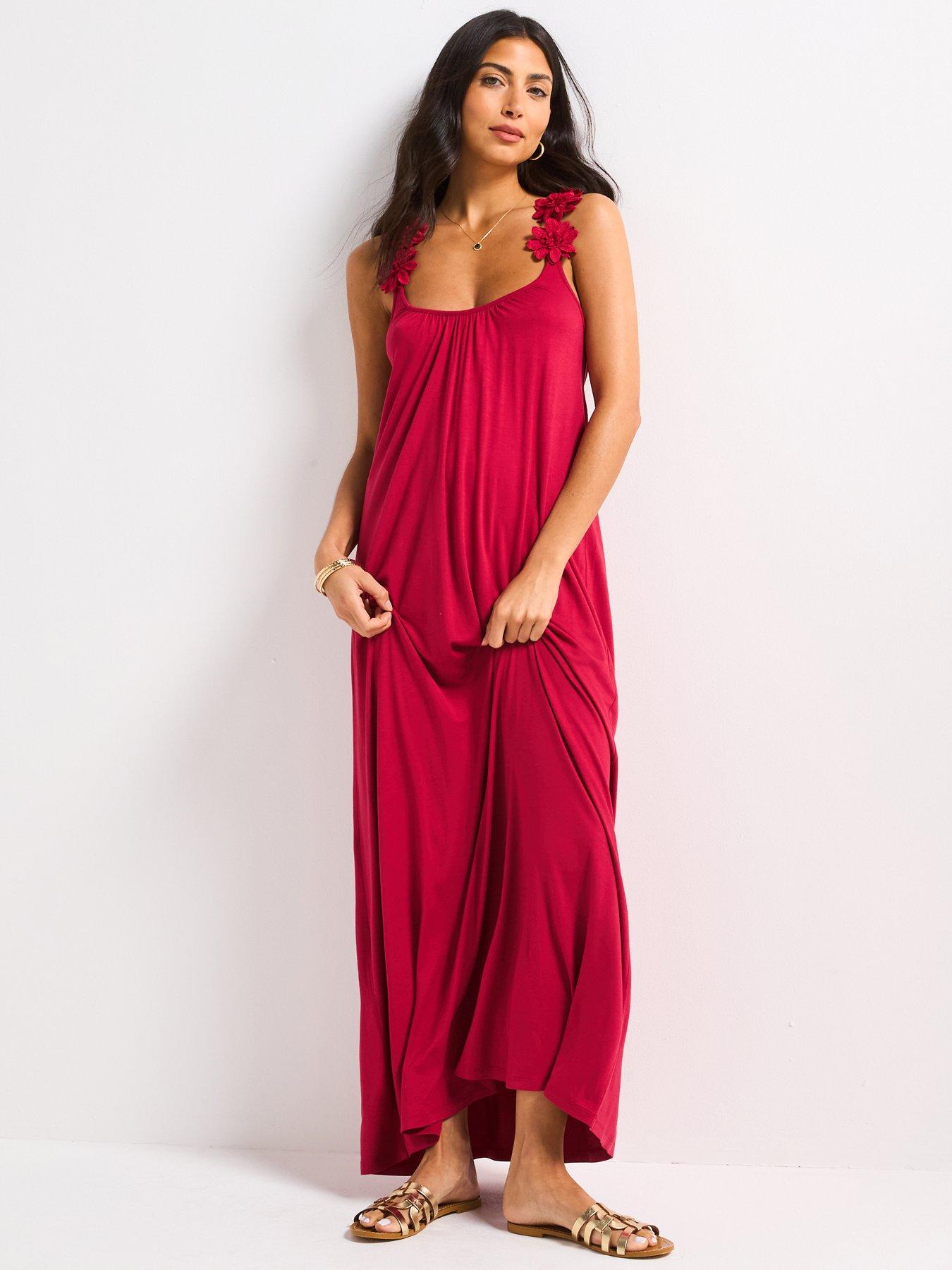 Image 3 of 5 of V by Very Floral Detail Jersey Strappy Beach Dress