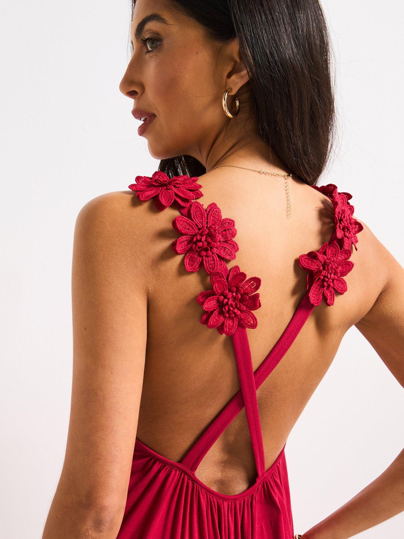 Image 4 of 5 of V by Very Floral Detail Jersey Strappy Beach Dress