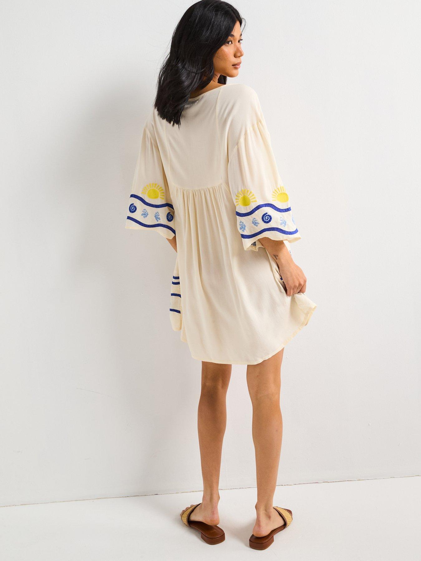Image 2 of 4 of V by Very All Over Embroidered Beach Dress - Ivory