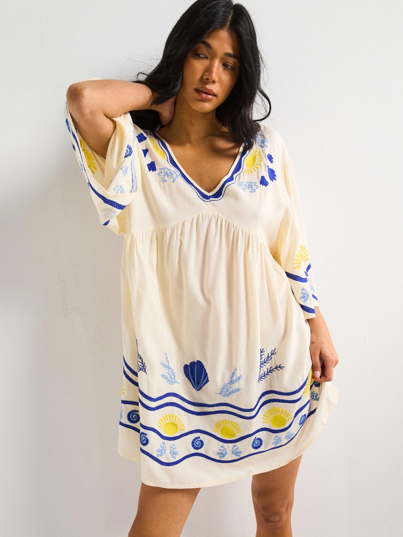 Image 4 of 4 of V by Very All Over Embroidered Beach Dress - Ivory