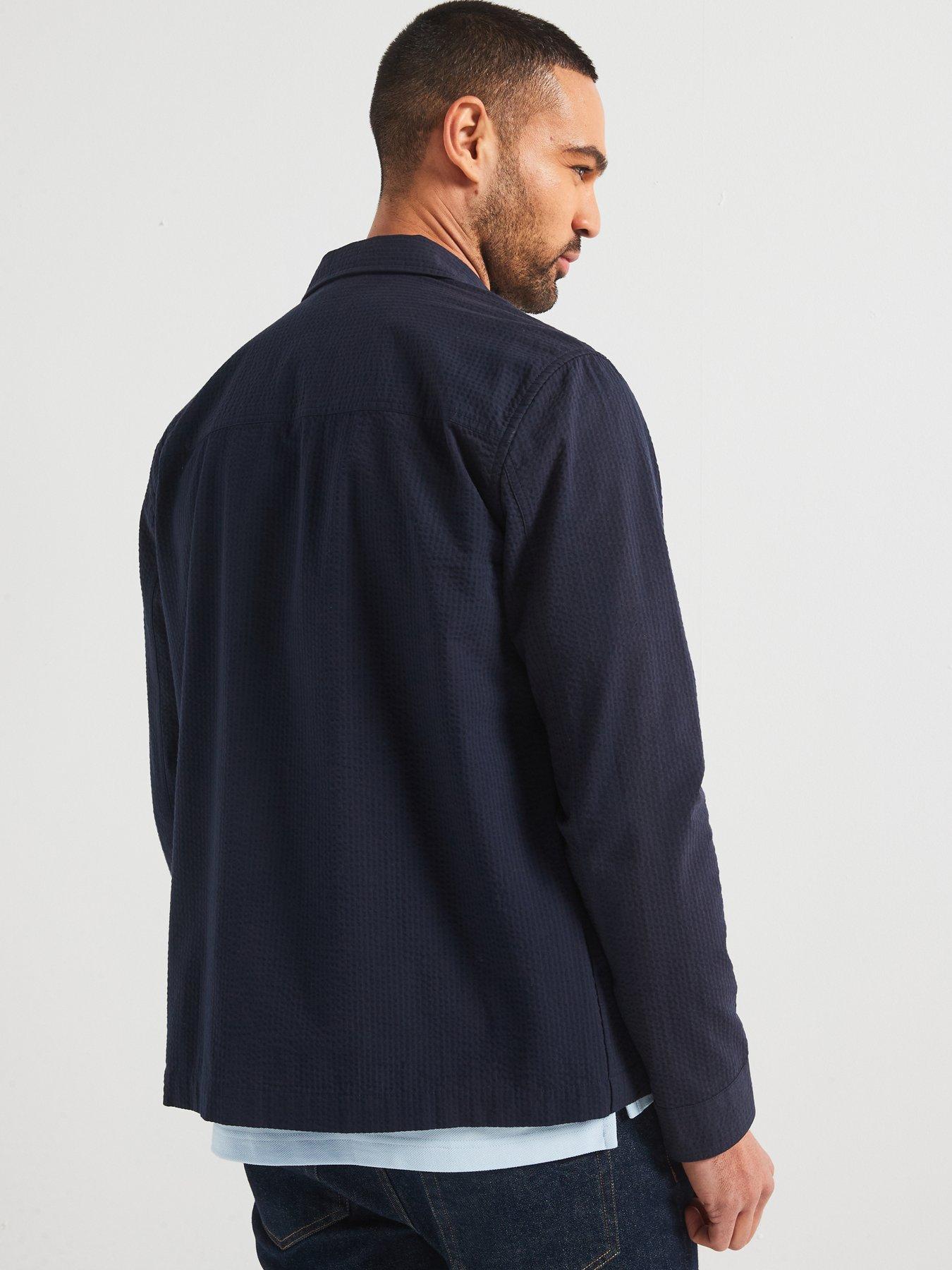 Image 2 of 6 of Belstaff Channel Seersucker Zip Through Overshirt - Navy