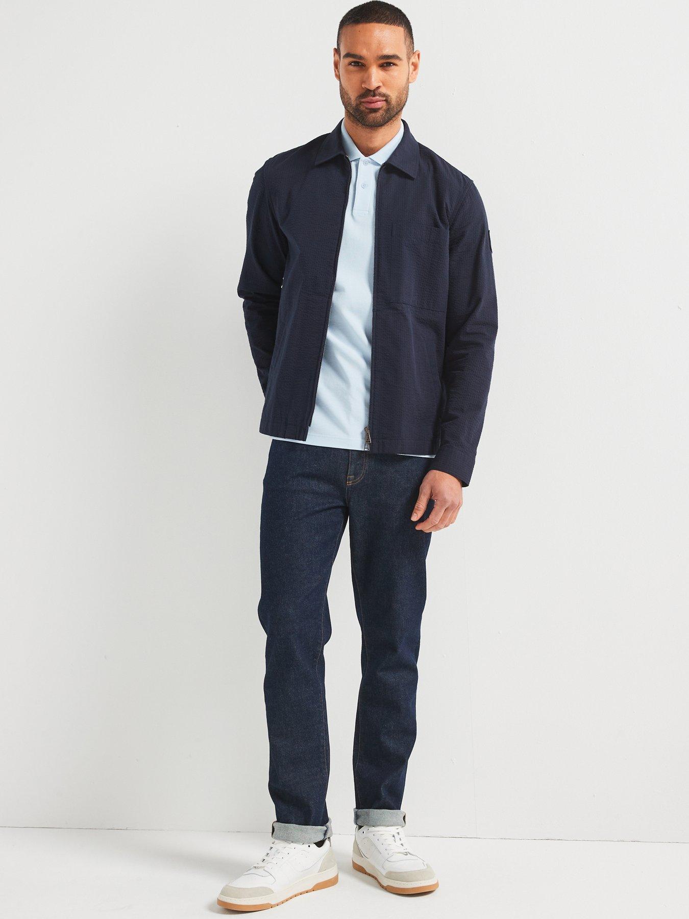 Image 3 of 6 of Belstaff Channel Seersucker Zip Through Overshirt - Navy