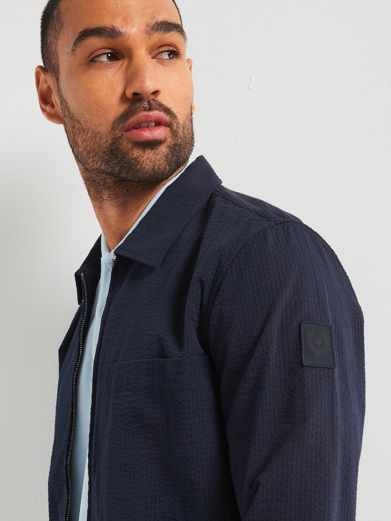 Image 4 of 6 of Belstaff Channel Seersucker Zip Through Overshirt - Navy