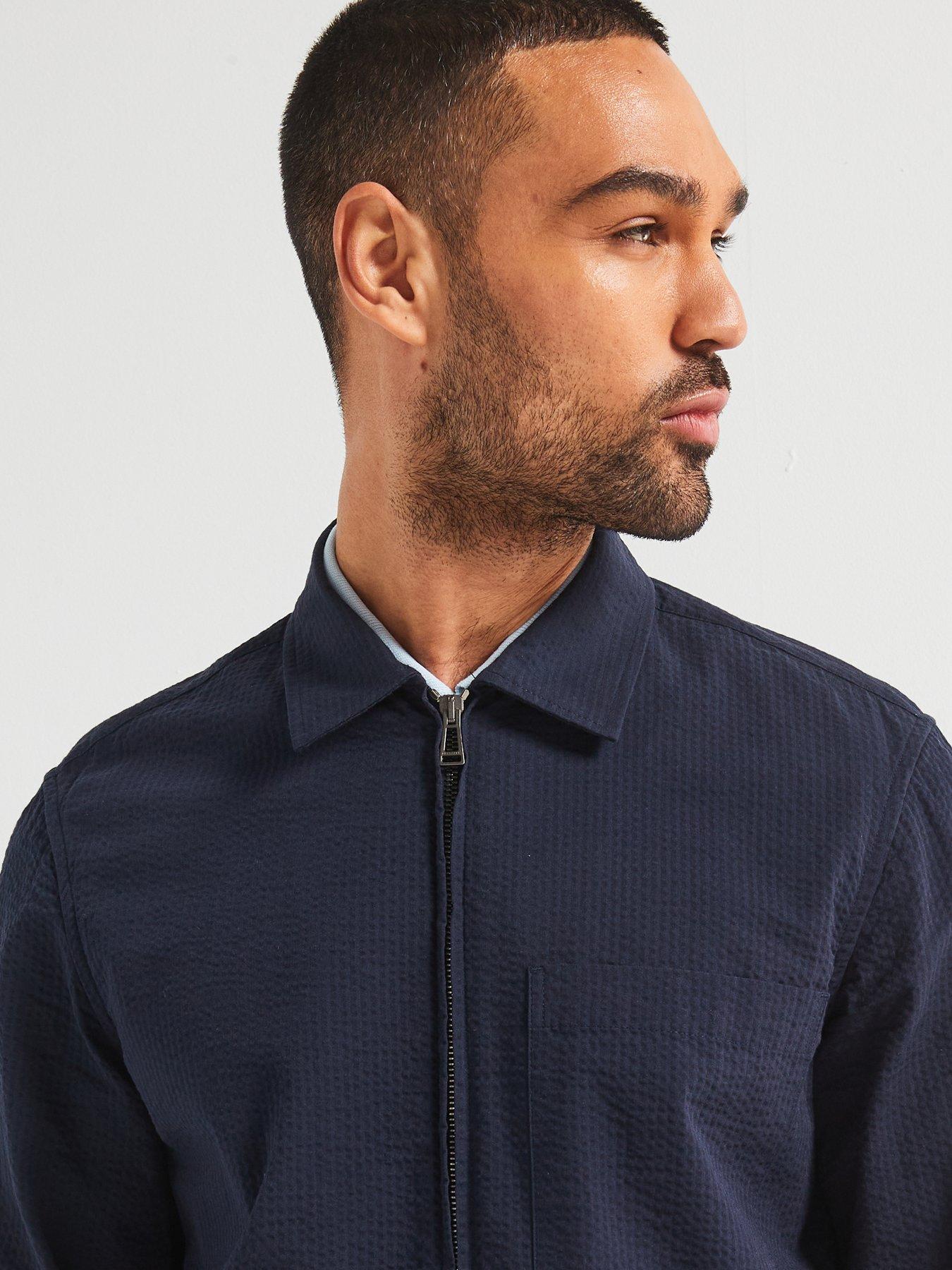 Image 5 of 6 of Belstaff Channel Seersucker Zip Through Overshirt - Navy