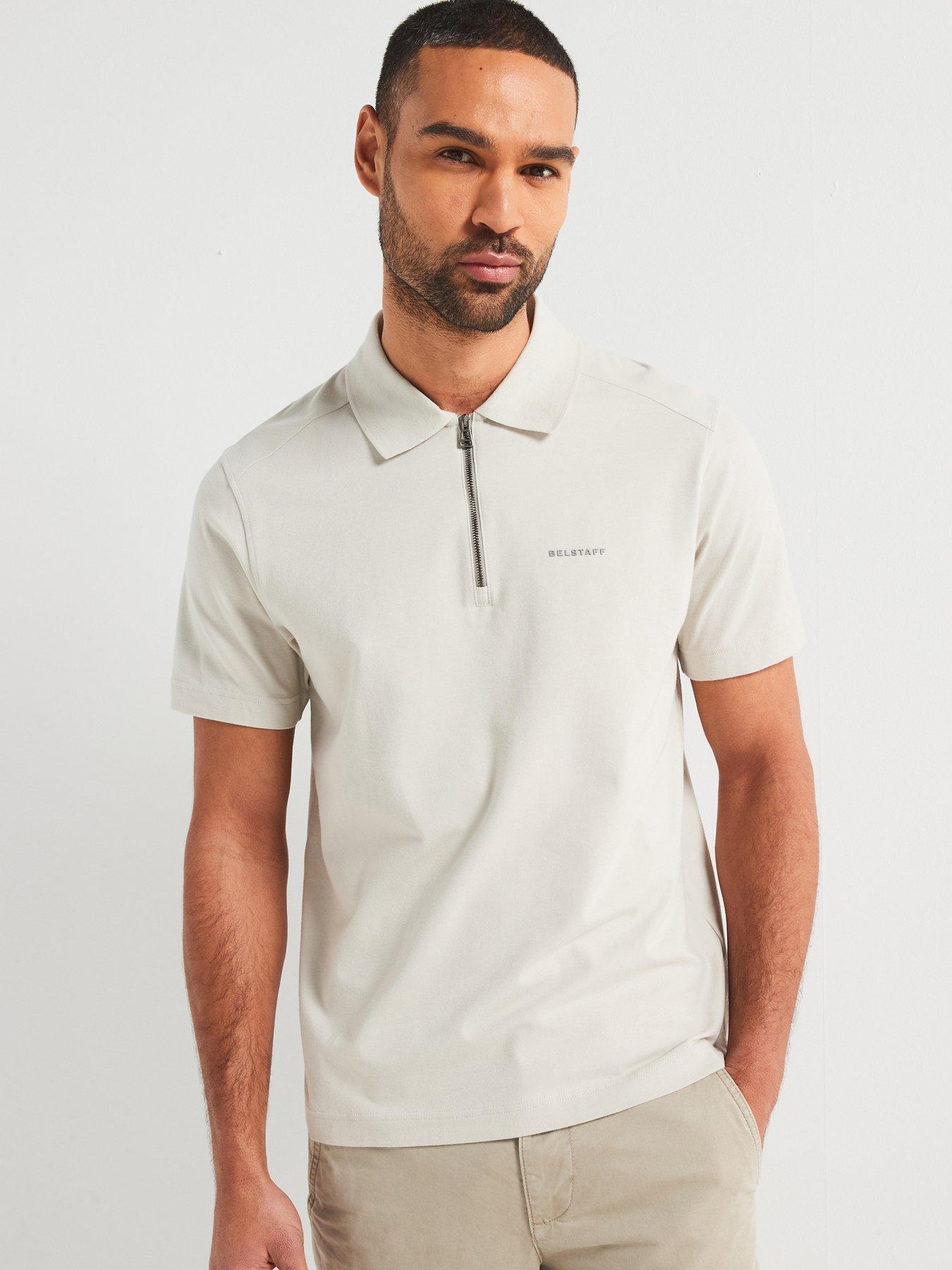 undefined Alloy Small Linear Logo Zip Cotton Polo Shirt - Light Beige
