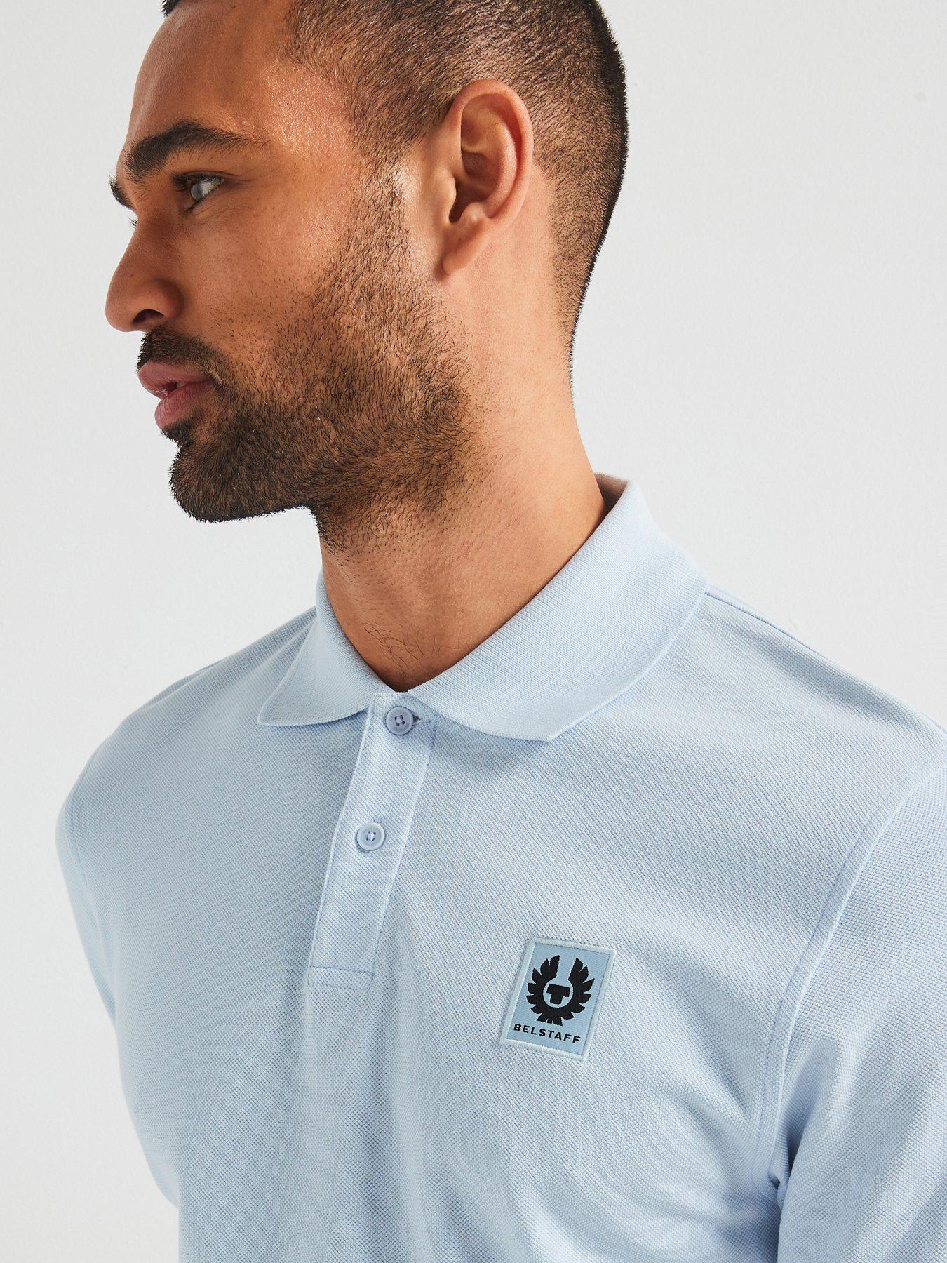 Image 4 of 5 of Belstaff Left Chest Patch Logo Regular Fit Polo Shirt - Light Blue