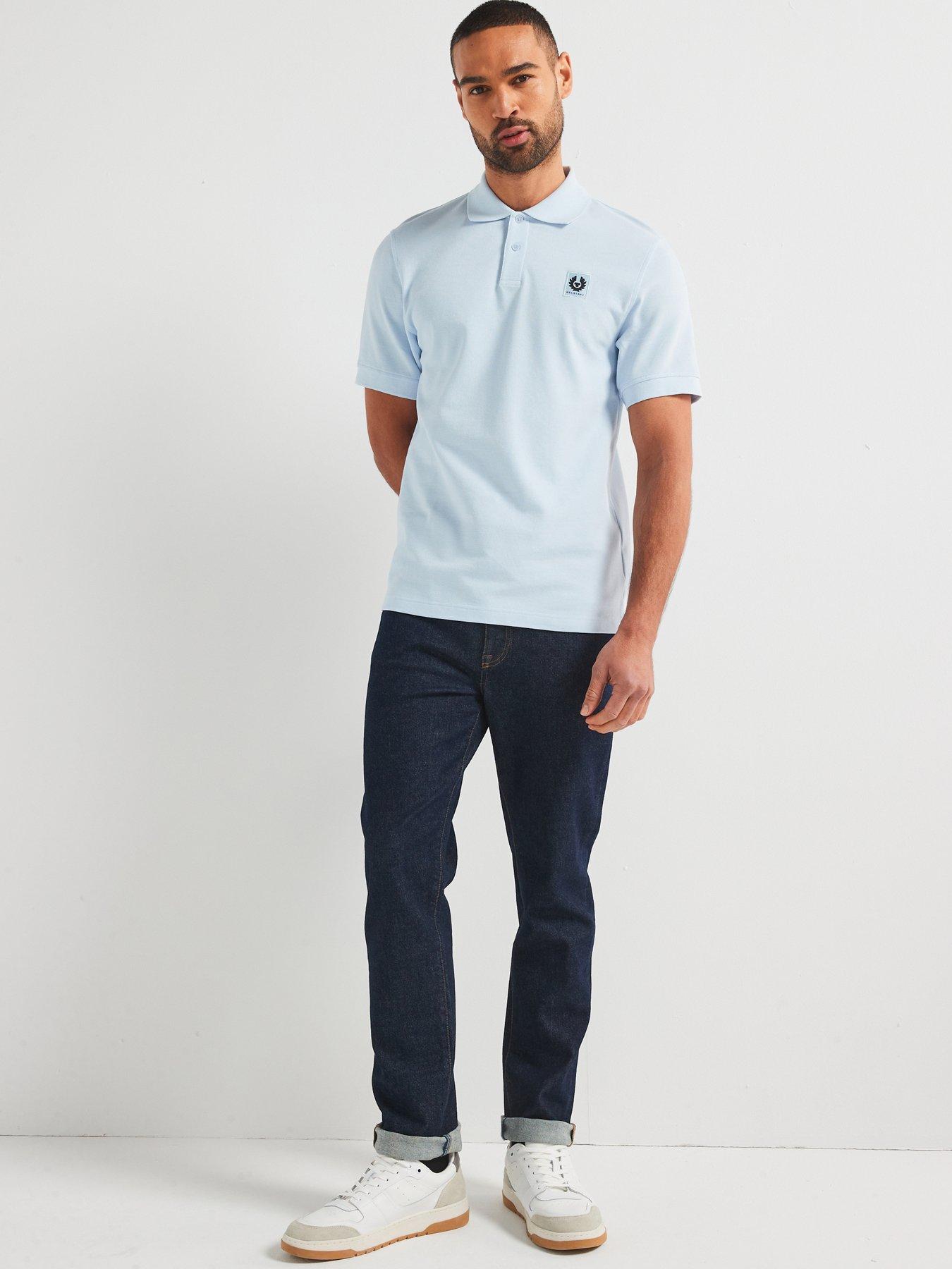 Image 5 of 5 of Belstaff Left Chest Patch Logo Regular Fit Polo Shirt - Light Blue