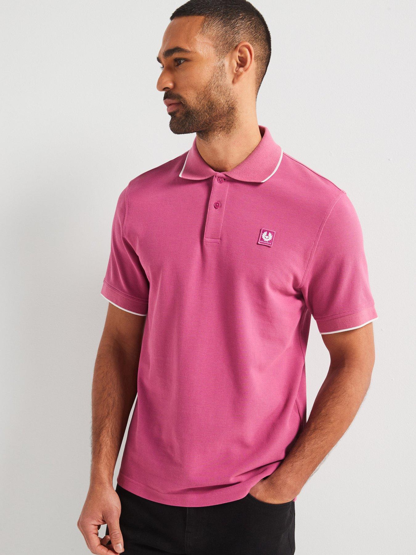 Image 1 of 4 of Belstaff Left Chest Patch Logo Regular Fit Tipped Polo Shirt - Pink