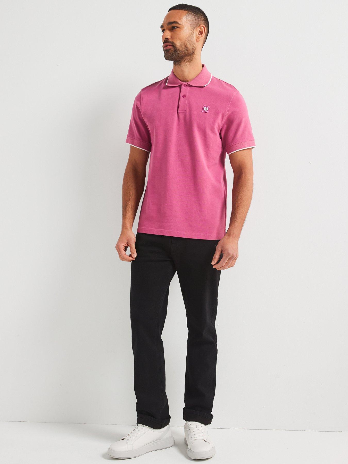 Image 3 of 4 of Belstaff Left Chest Patch Logo Regular Fit Tipped Polo Shirt - Pink
