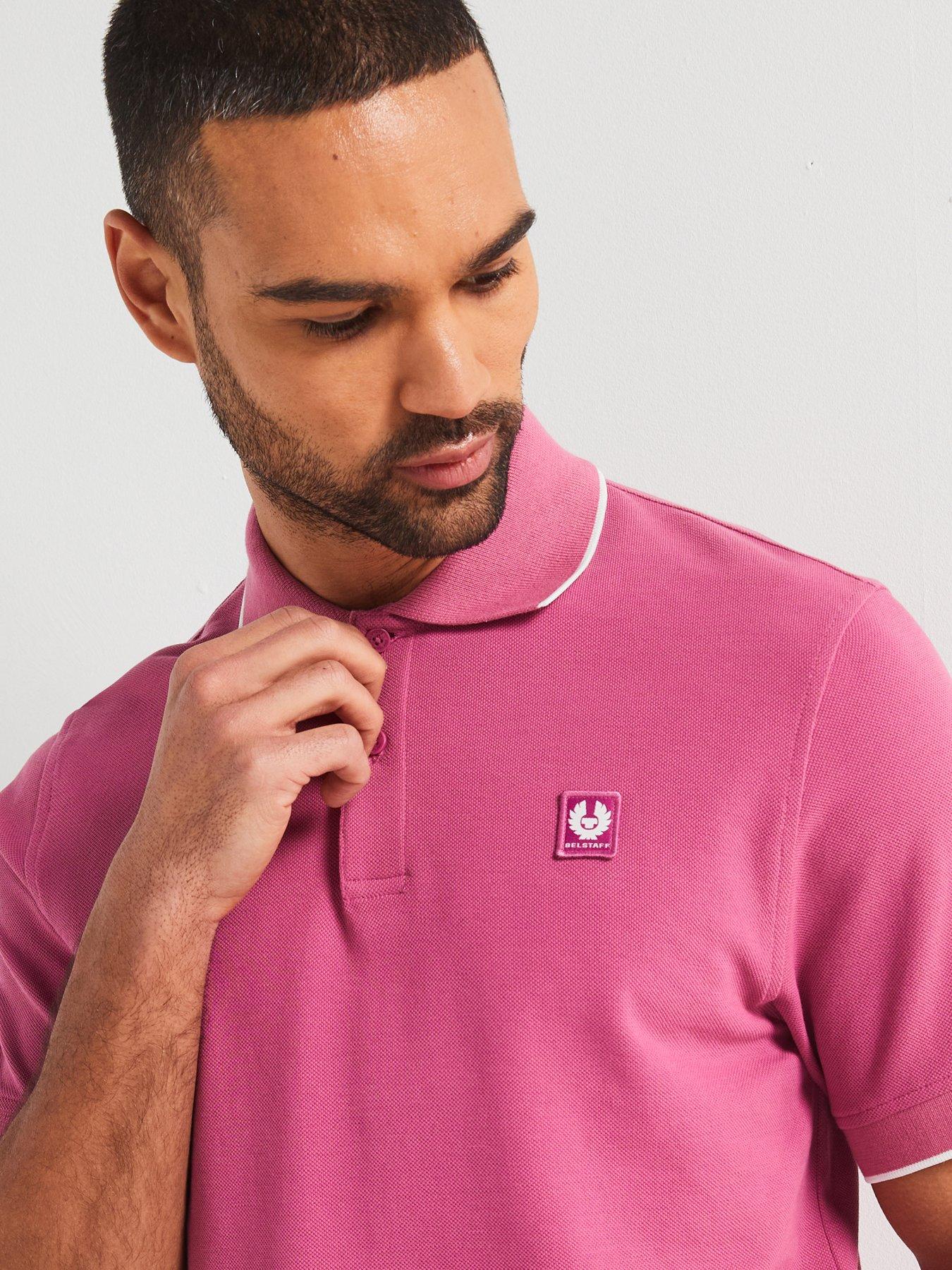 Image 4 of 4 of Belstaff Left Chest Patch Logo Regular Fit Tipped Polo Shirt - Pink