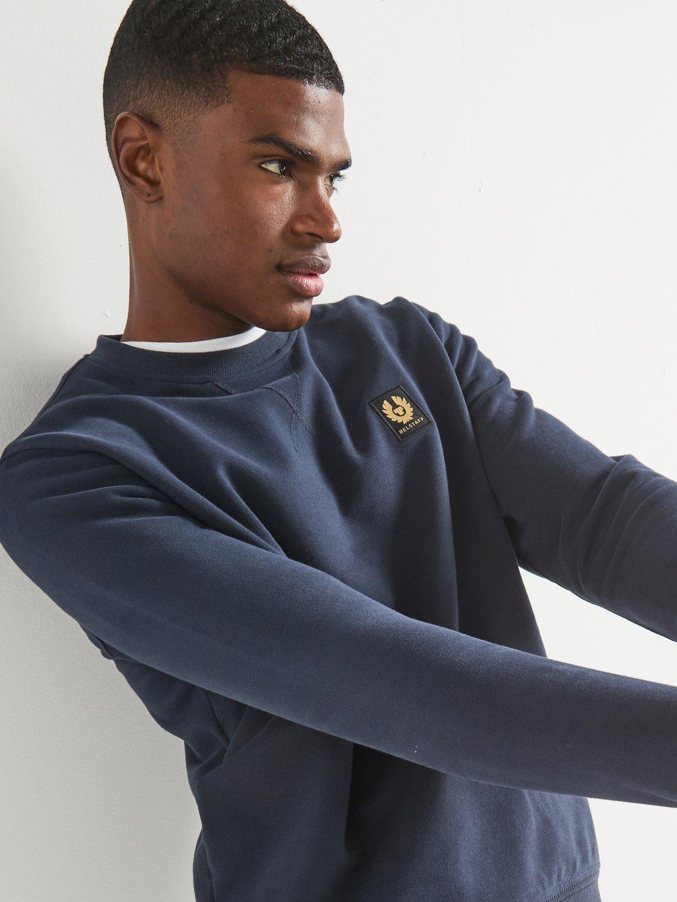 Image 1 of 6 of Belstaff Logo Patch Regular Fit Crew Neck Sweatshirt - Navy