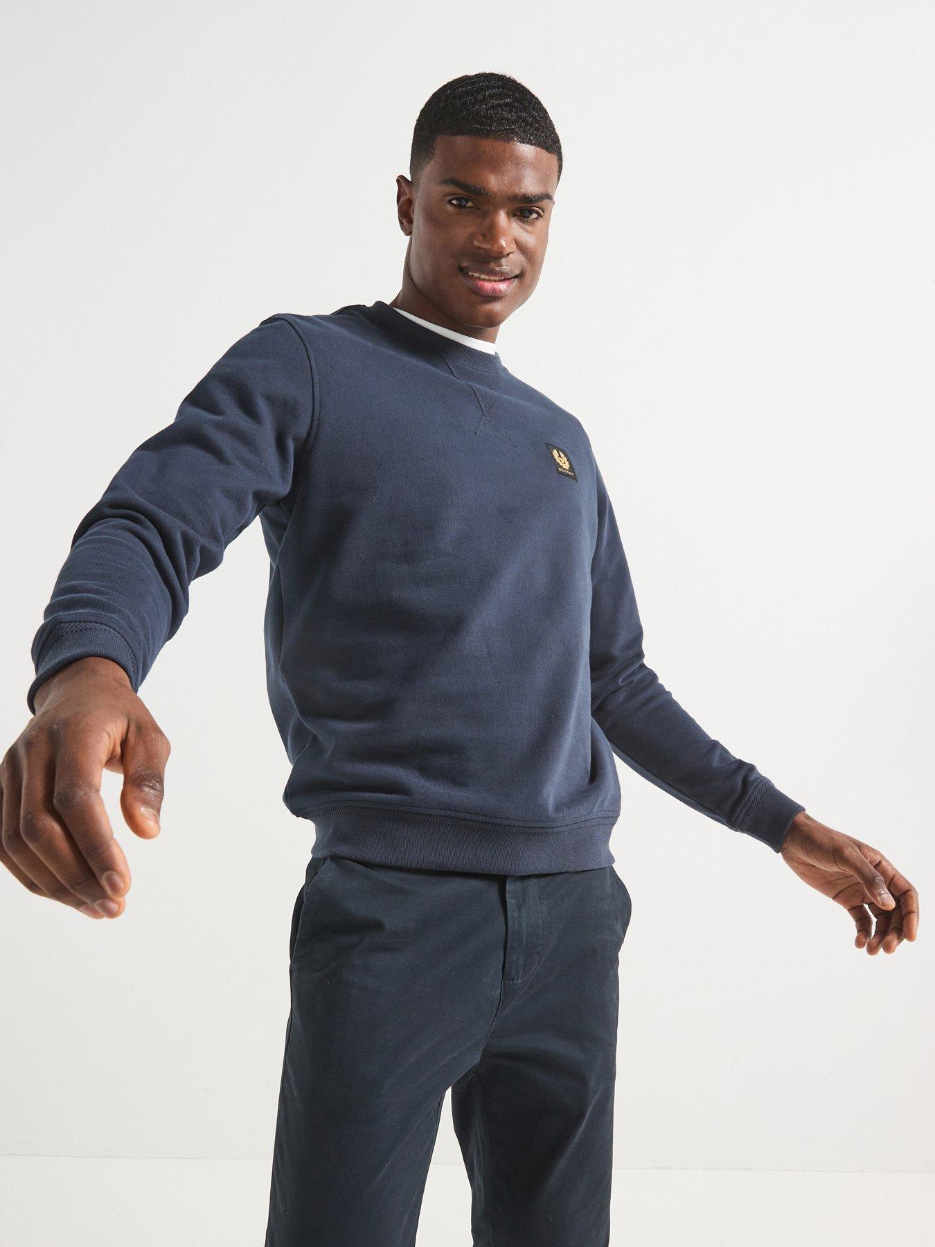 Image 4 of 6 of Belstaff Logo Patch Regular Fit Crew Neck Sweatshirt - Navy