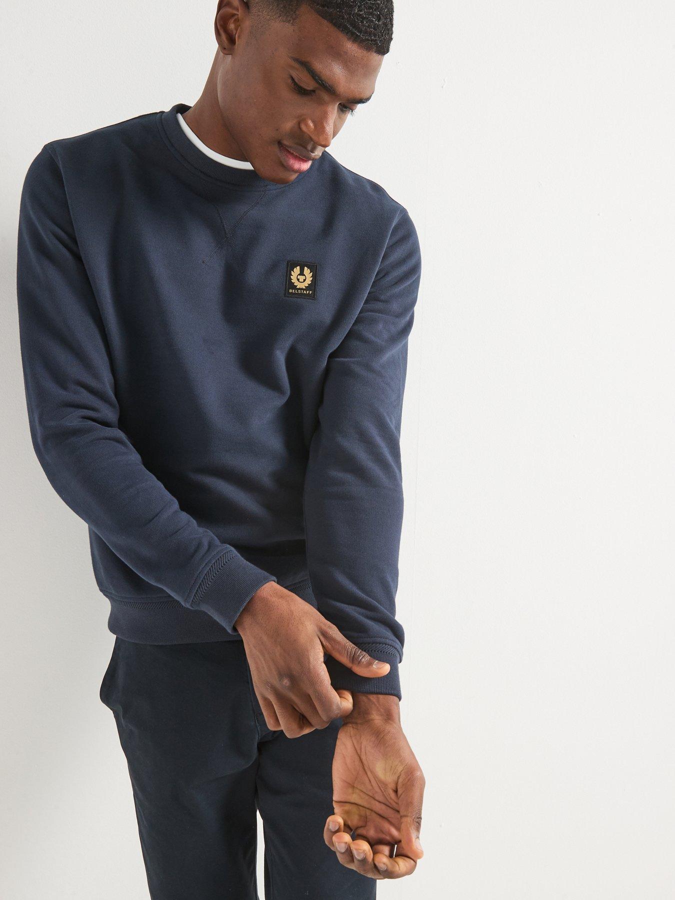 Image 5 of 6 of Belstaff Logo Patch Regular Fit Crew Neck Sweatshirt - Navy