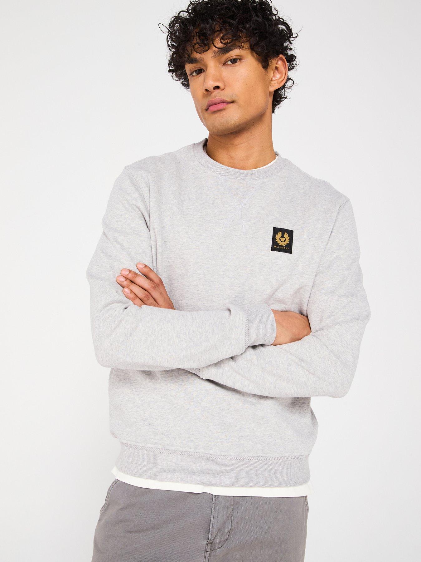 Belstaff Left Chest Patch Logo Regular Fit Crew Neck Sweatshirt - Light Grey