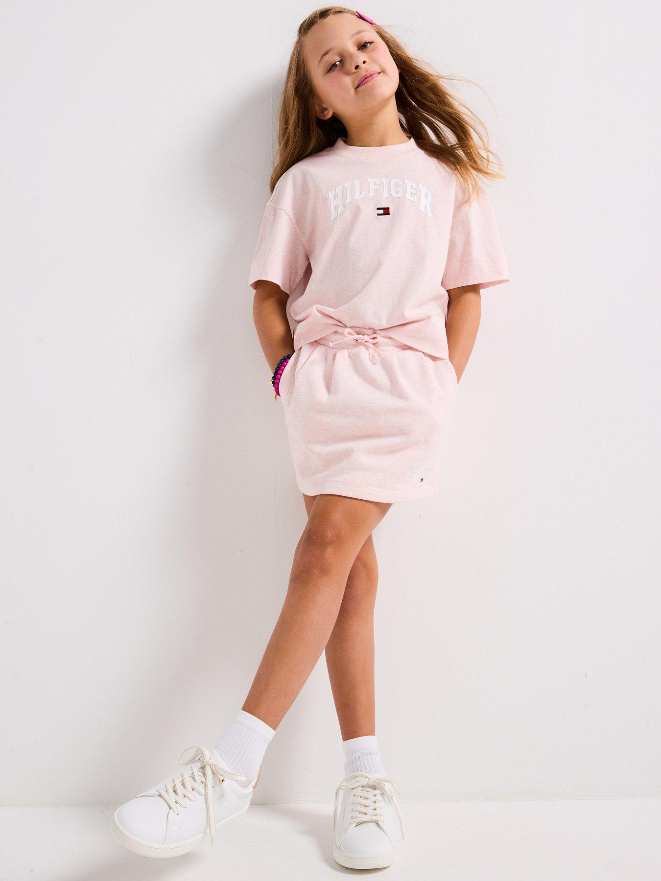 undefined Girls Melange Varsity Archive Short Sleeve T-Shirt - Light Pink