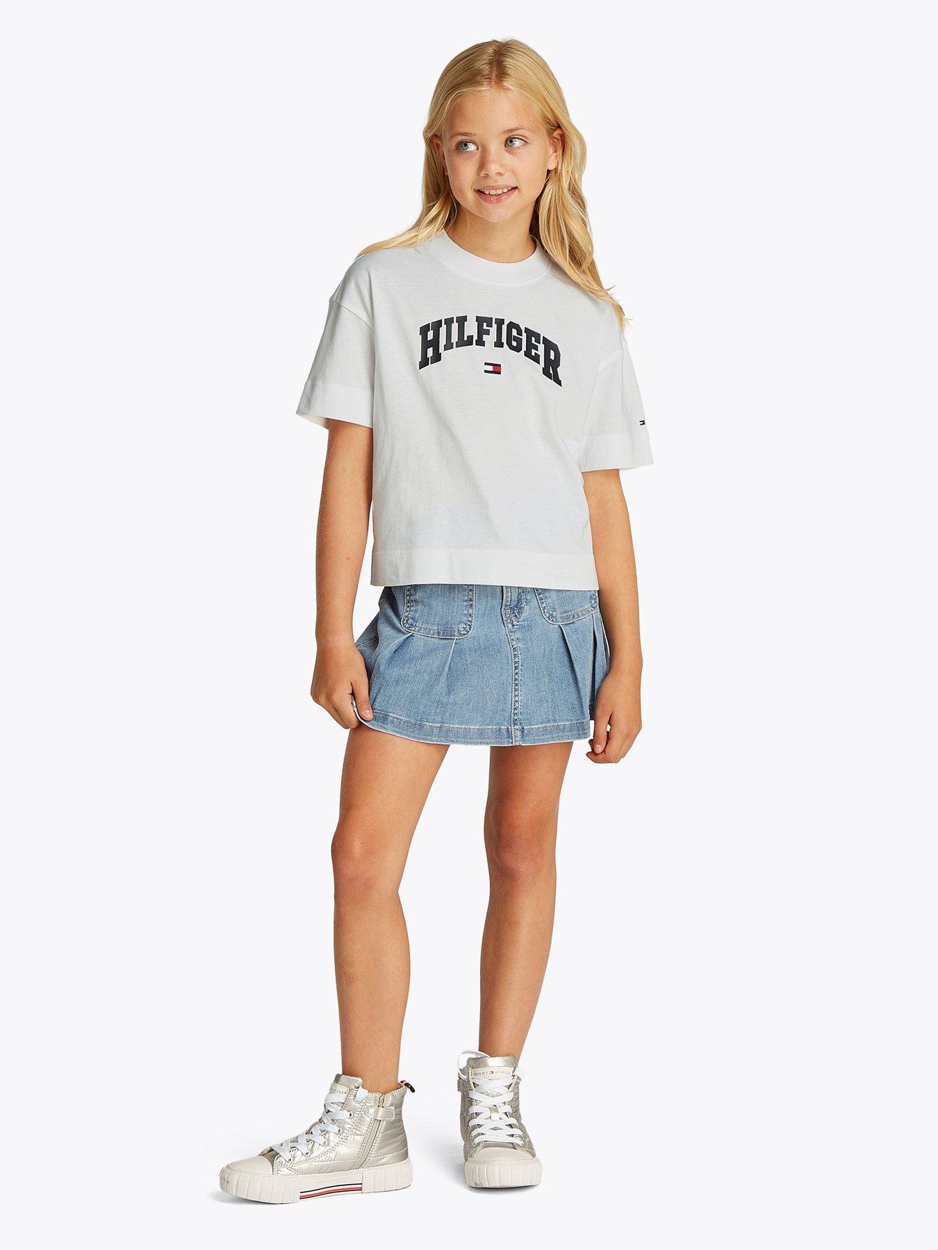 undefined Girls Melange Varsity Archive Short Sleeve T-Shirt - White
