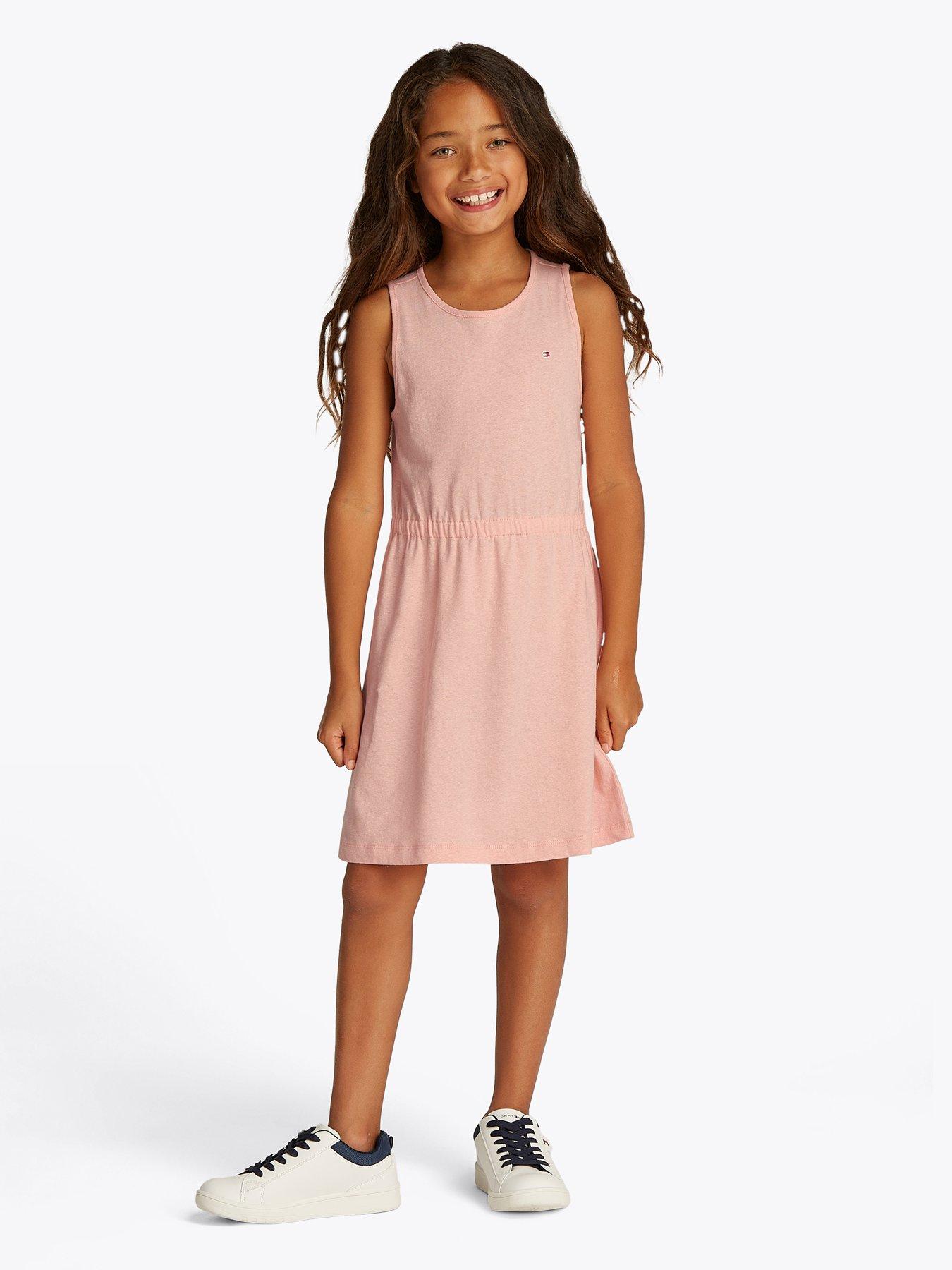 Tommy Hilfiger Girls Linen Jersey Sleeveless Dress Pink Very
