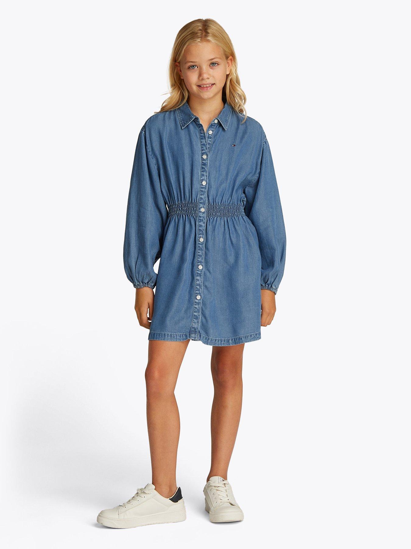 undefined Girls Chambray Long Sleeve Shirt Dress - Blue