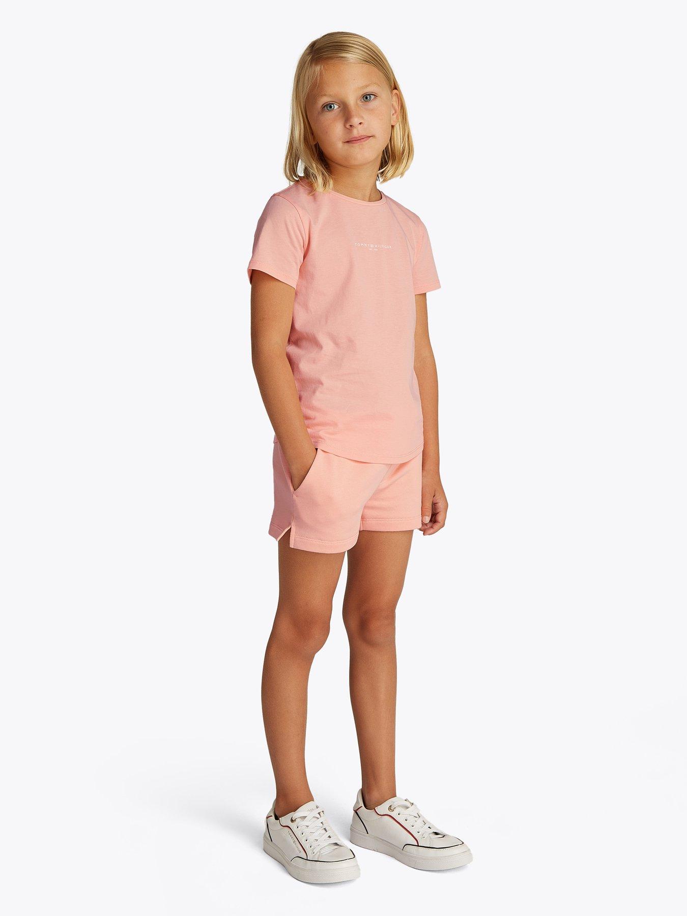 Image 1 of 5 of Tommy Hilfiger Girls Mini Corp Short Sleeve T-Shirt And Short Set - Pink