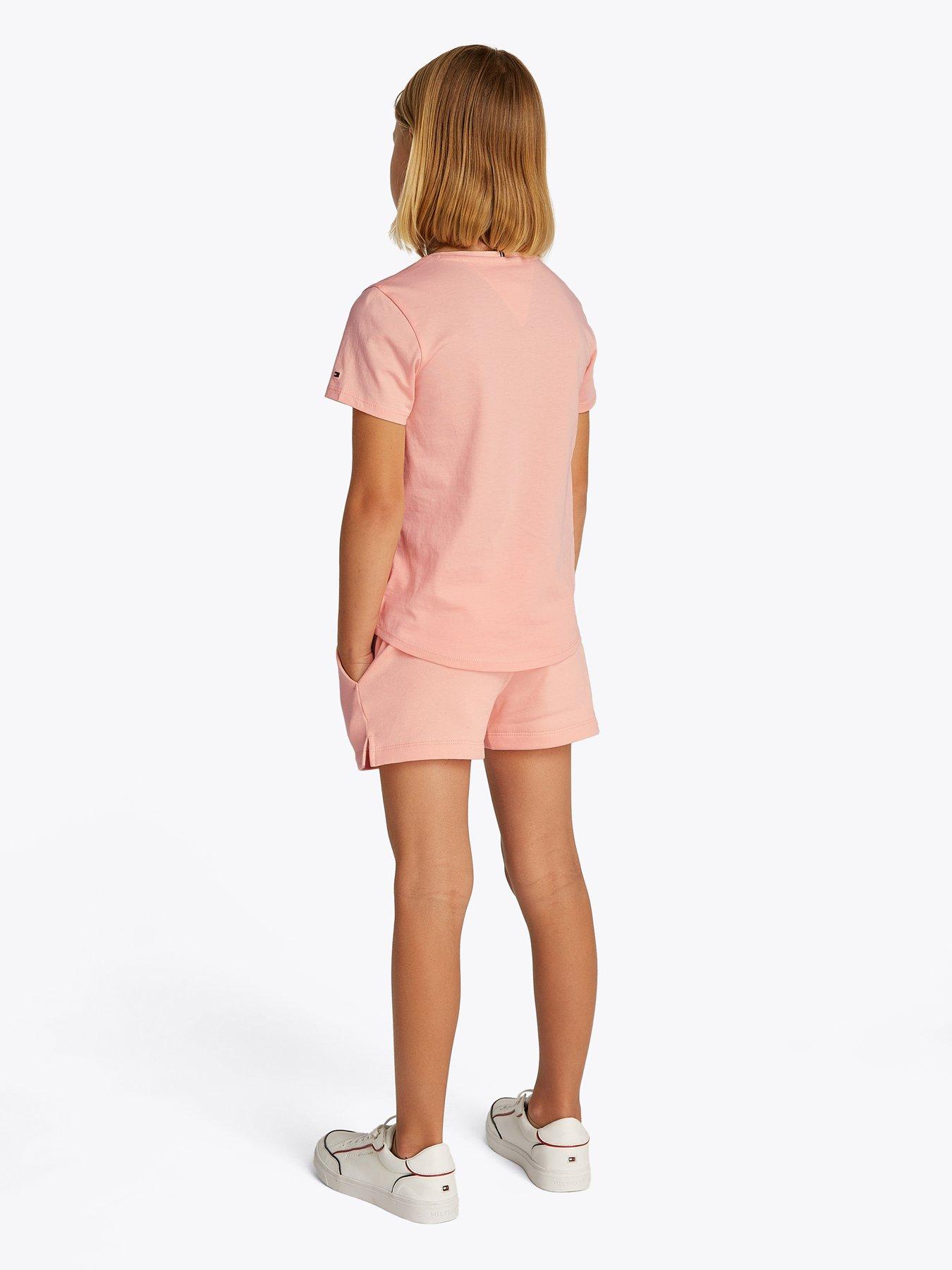 Image 2 of 5 of Tommy Hilfiger Girls Mini Corp Short Sleeve T-Shirt And Short Set - Pink