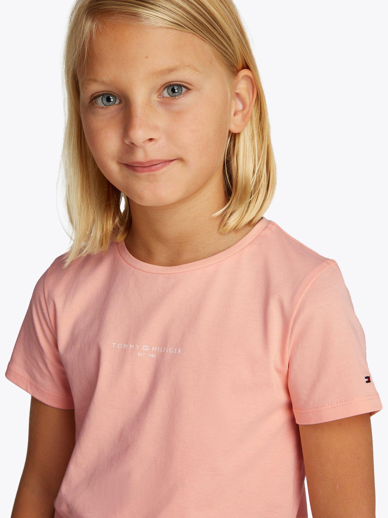 Image 3 of 5 of Tommy Hilfiger Girls Mini Corp Short Sleeve T-Shirt And Short Set - Pink