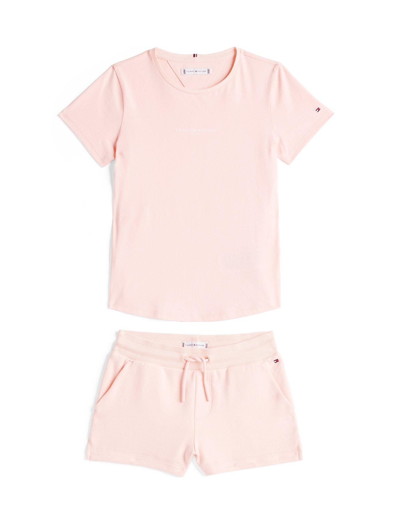 Image 4 of 5 of Tommy Hilfiger Girls Mini Corp Short Sleeve T-Shirt And Short Set - Pink
