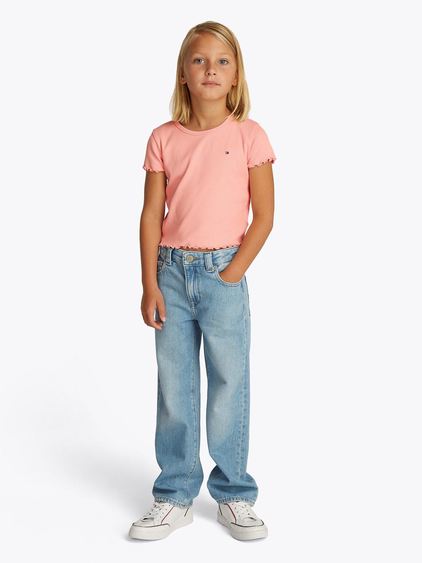 undefined Girls Essential Rib Short Sleeve Top - Pink