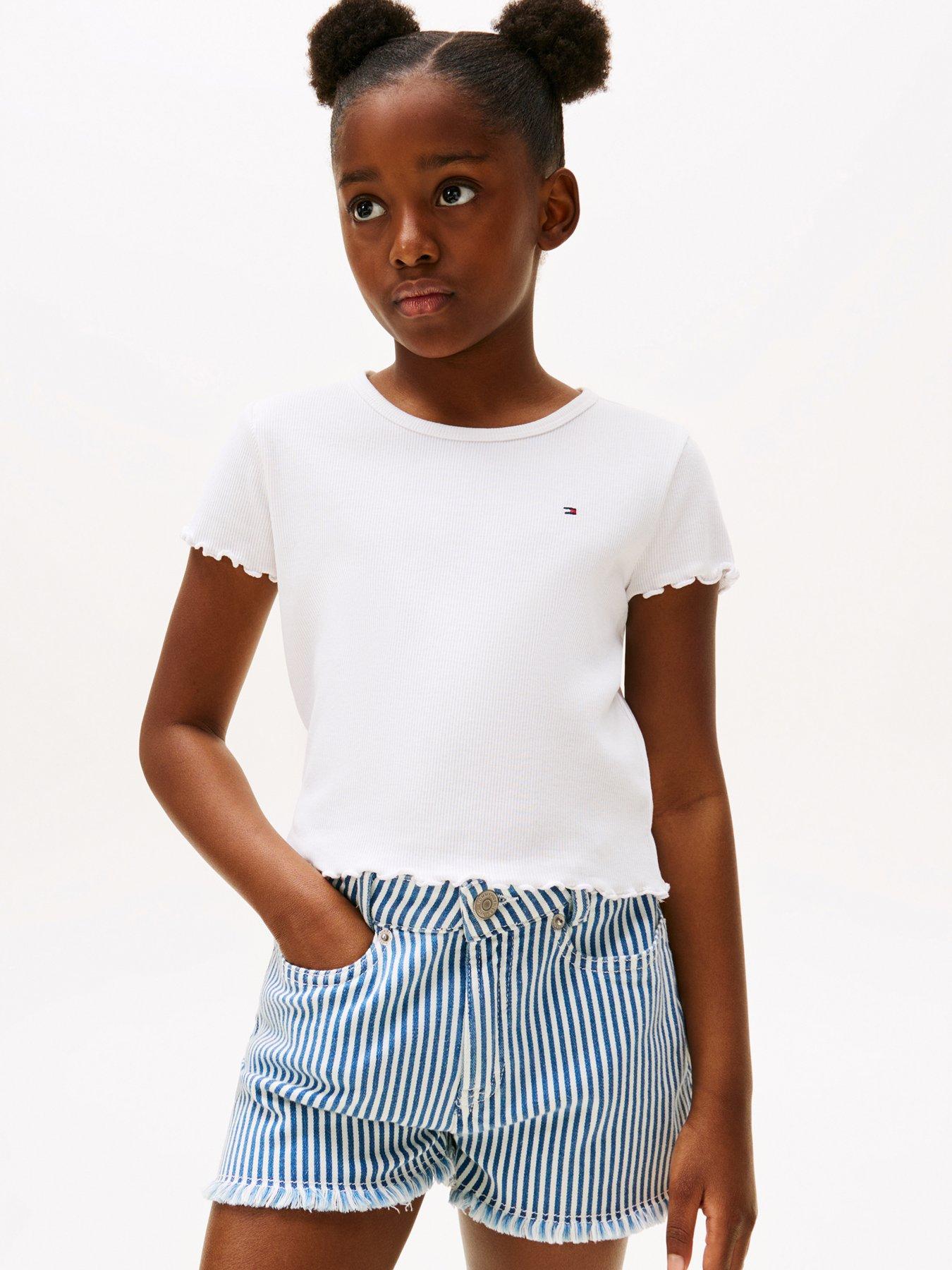 undefined Girls Essential Rib Short Sleeve Top - White
