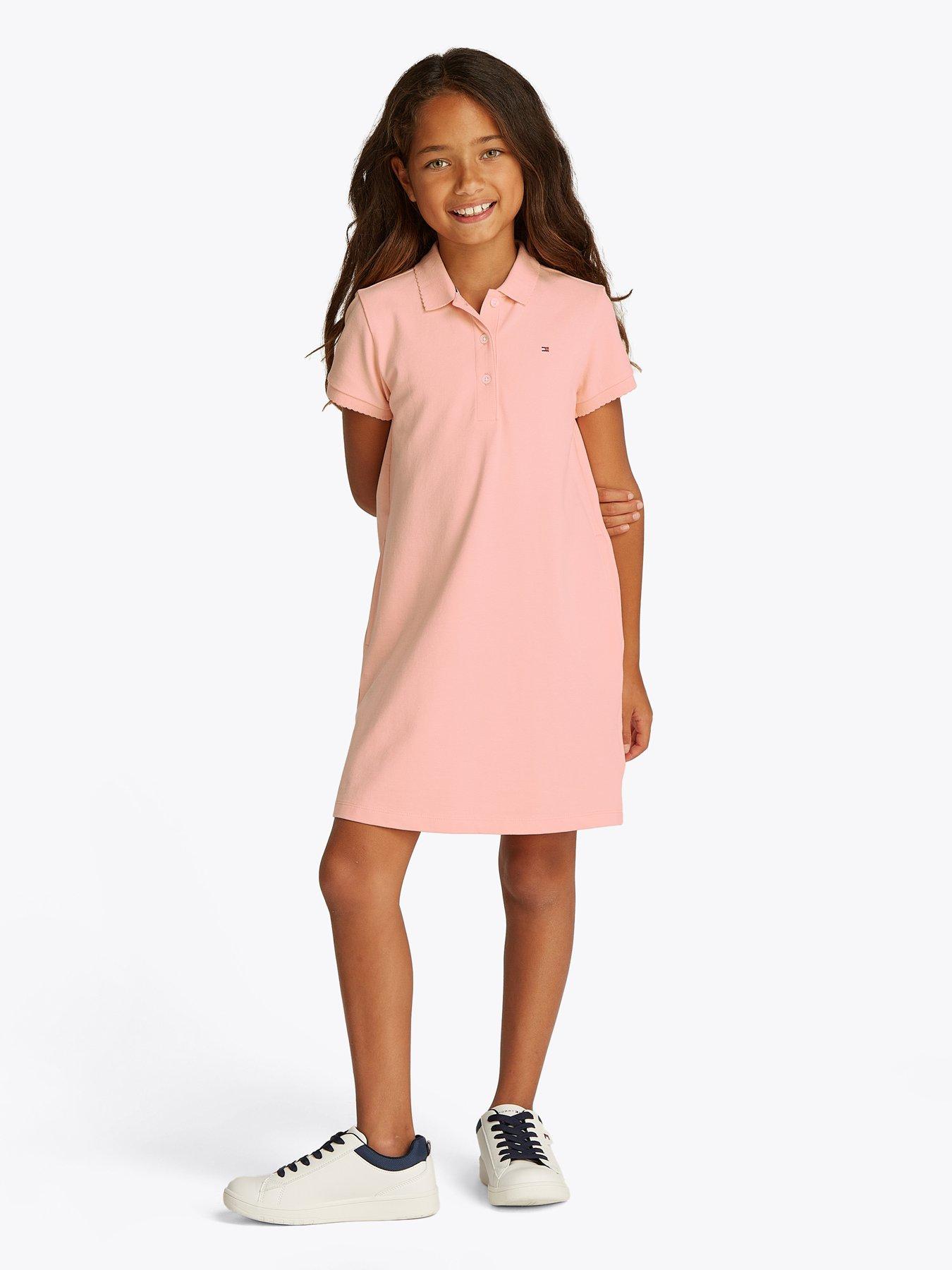 Tommy Hilfiger Girls Essential Short Sleeve Polo Dress Coral Ice