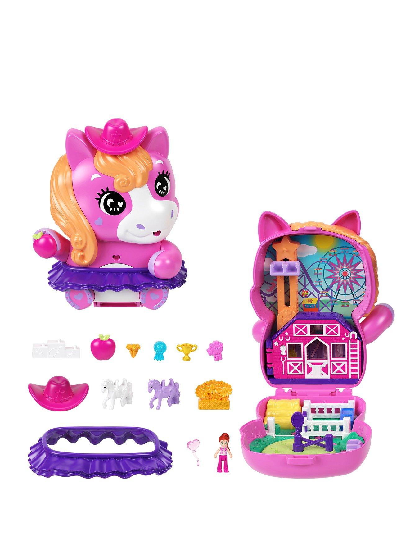 undefined Pony Rodeo Compact Playset with 1 Micro Doll and Pet Horses, Travel Toy with Food  &  Styling Accessories