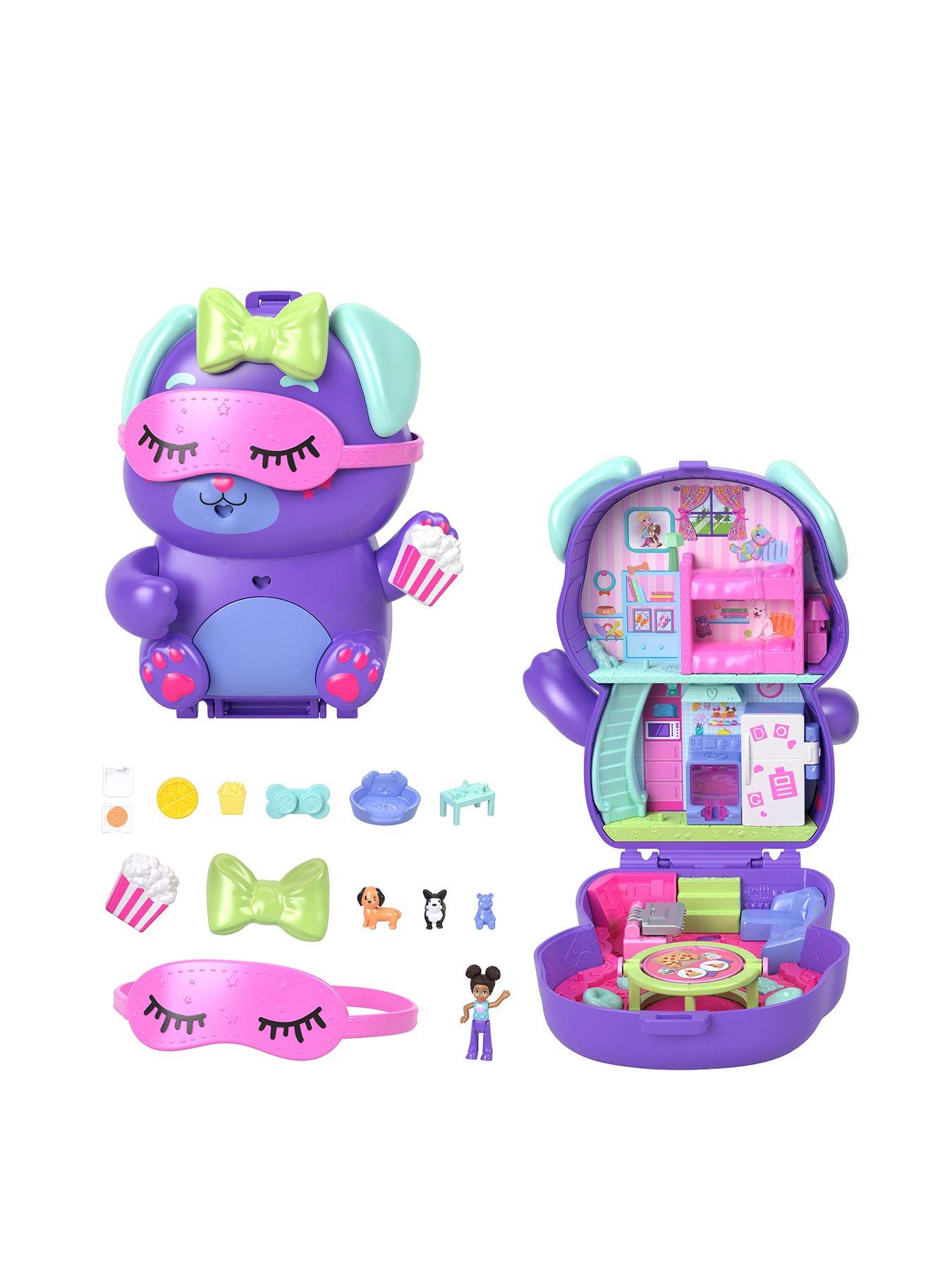 Polly Pocket Sleepover Puppy Compact Playset with 1 Micro Doll and Pet Dogs, Travel Toy with Food  &  Styling Accessories