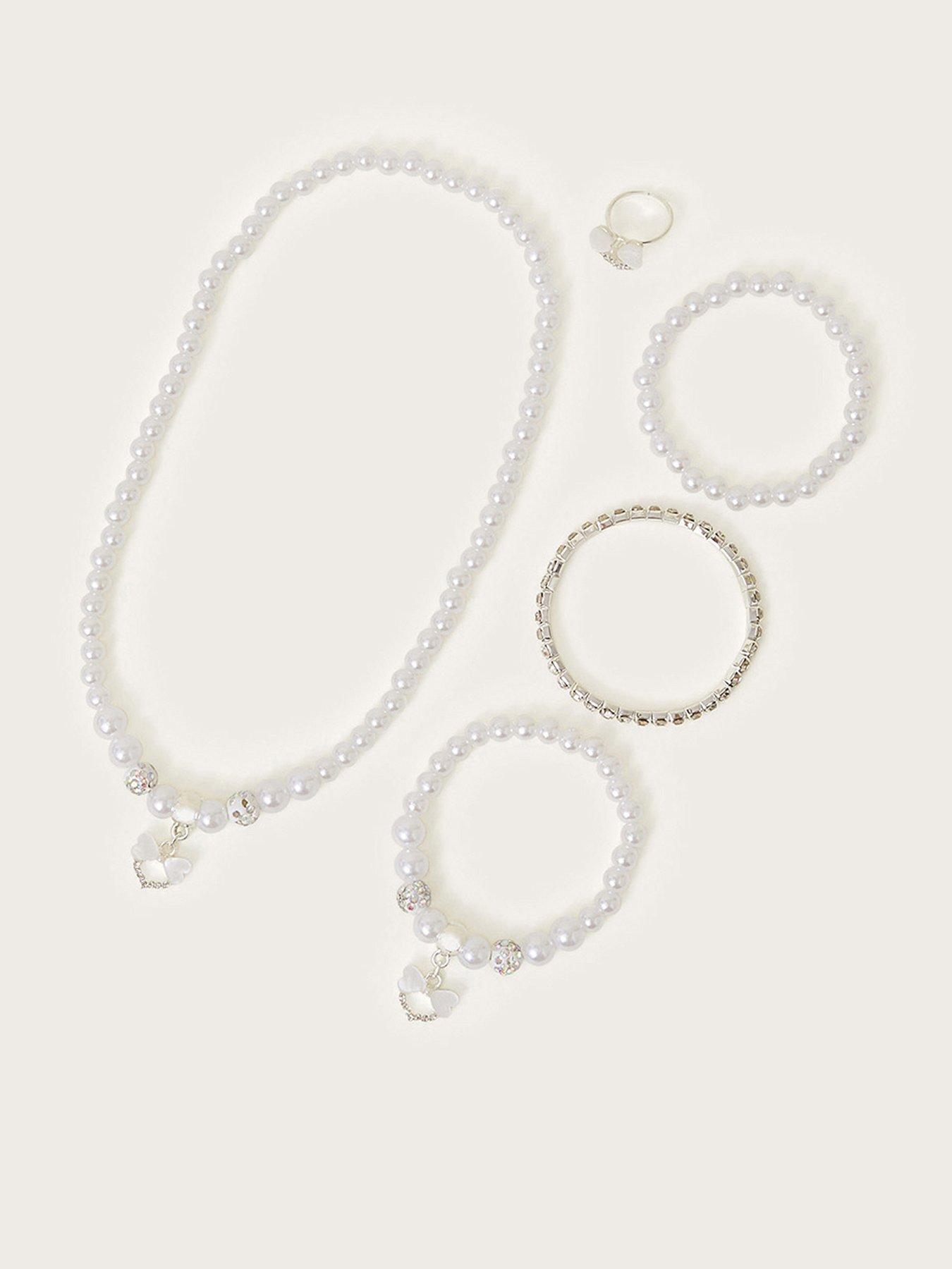 Product photograph of Monsoon Girls Bridesmaid Faux Pearl Jewellery Set - Ivory from very.co.uk