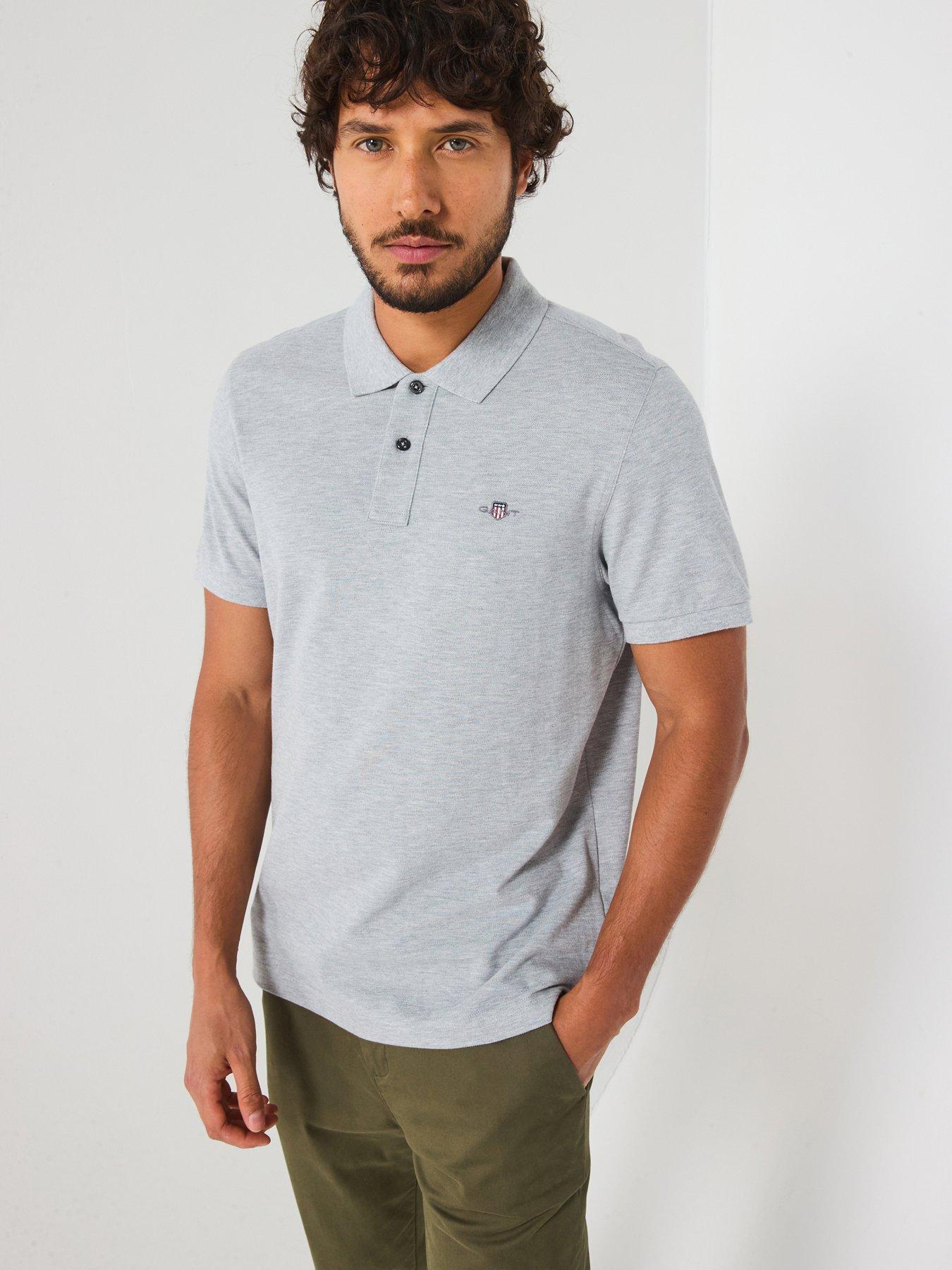 GANT Regular Fit Shield Short Sleeve Pique Polo Shirt - Grey