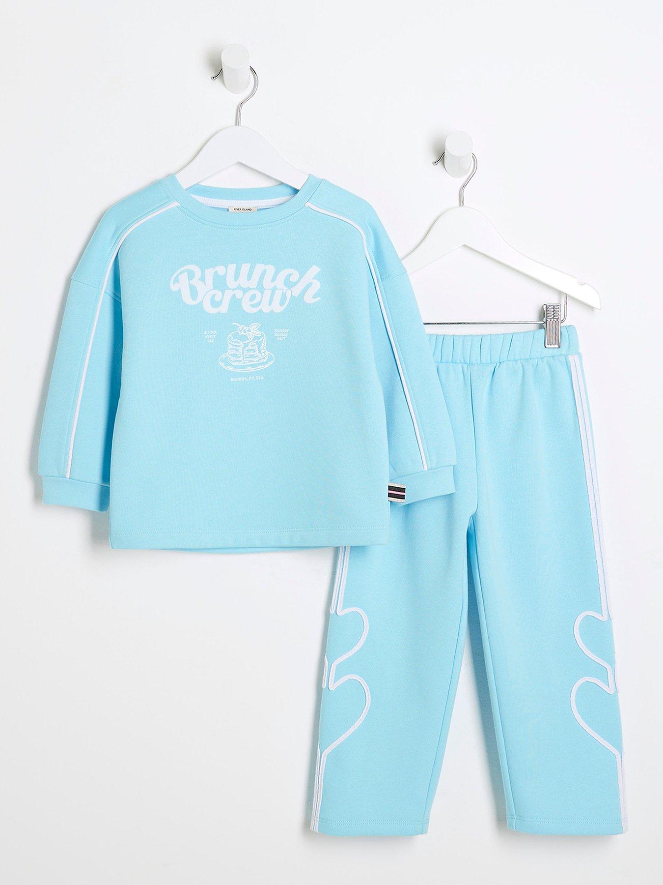 undefined Mini Girls Brunch Club Sweatshirt Tracksuit Set - Sky Blue