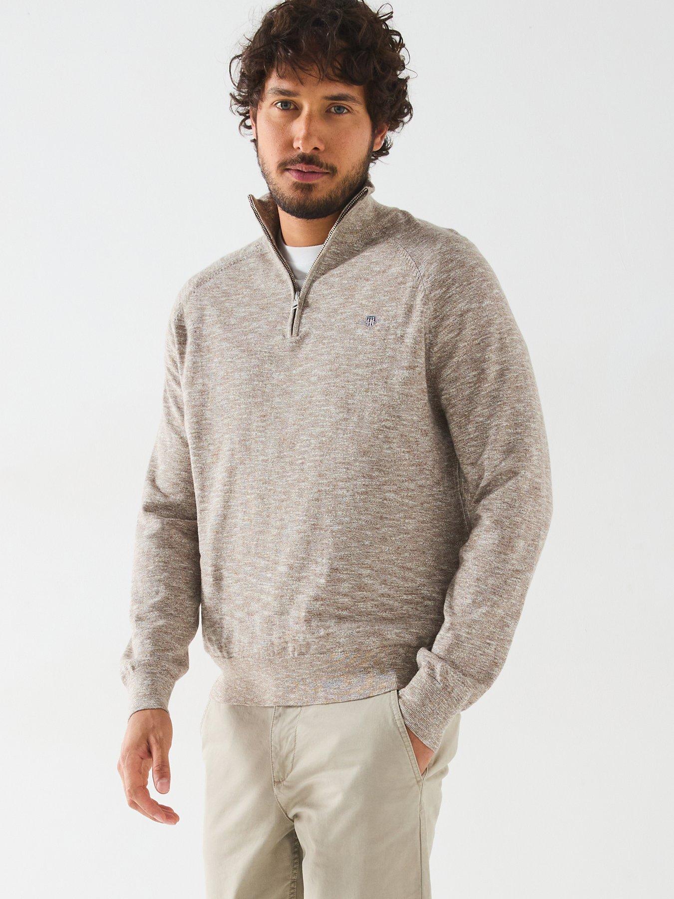 undefined Cotton Half Zip Knitted Jumper - Brown