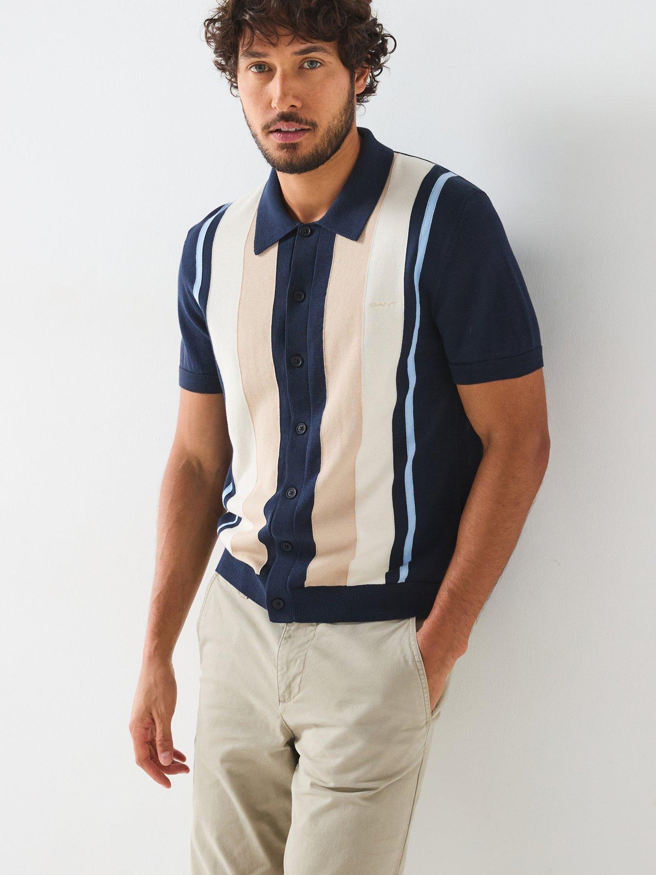 undefined Colour Blocked Knitted Polo Shirt - Dark Blue