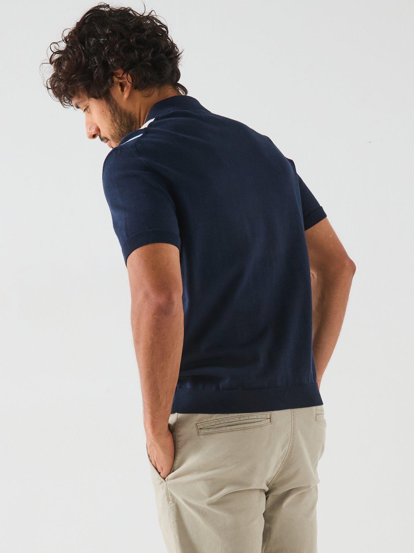 Image 2 of 6 of GANT Colour Blocked Knitted Polo Shirt - Dark Blue