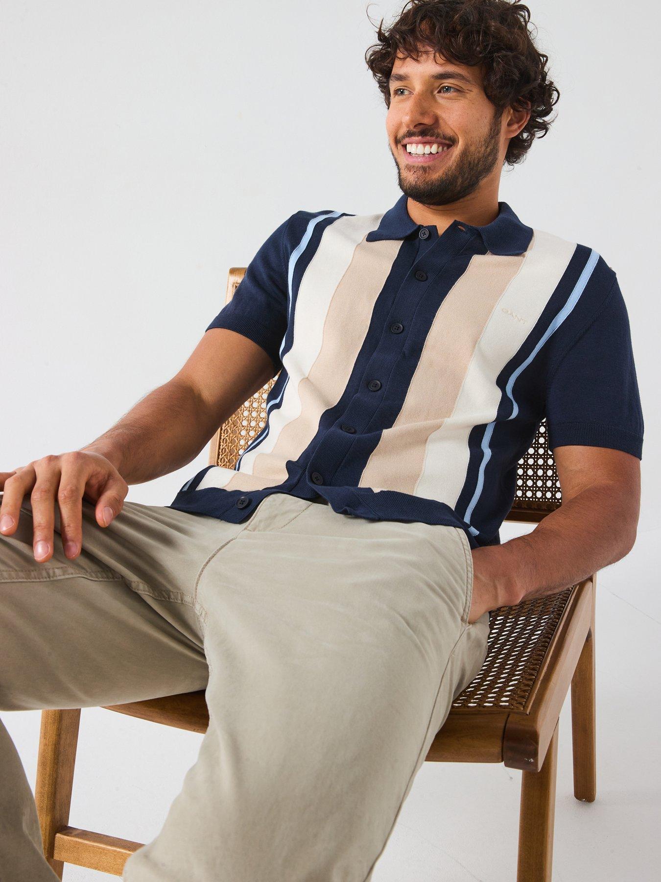 Image 4 of 6 of GANT Colour Blocked Knitted Polo Shirt - Dark Blue