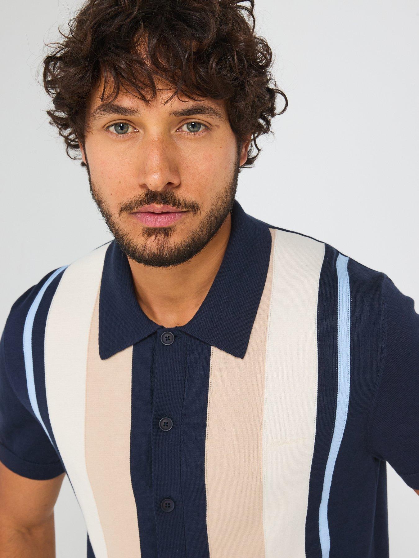 Image 6 of 6 of GANT Colour Blocked Knitted Polo Shirt - Dark Blue