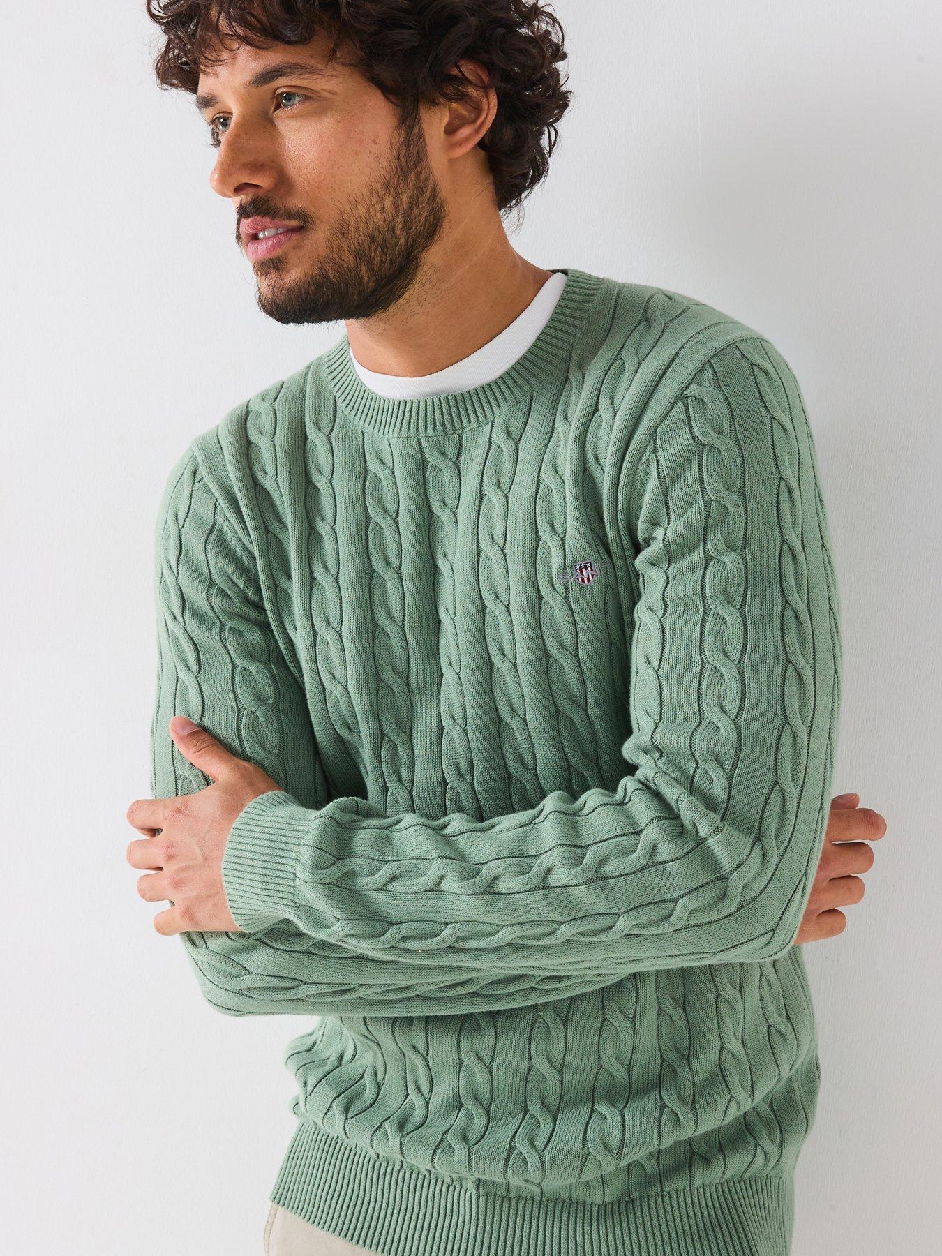 undefined Cotton Crew Neck Cable Knitted Jumper - Green
