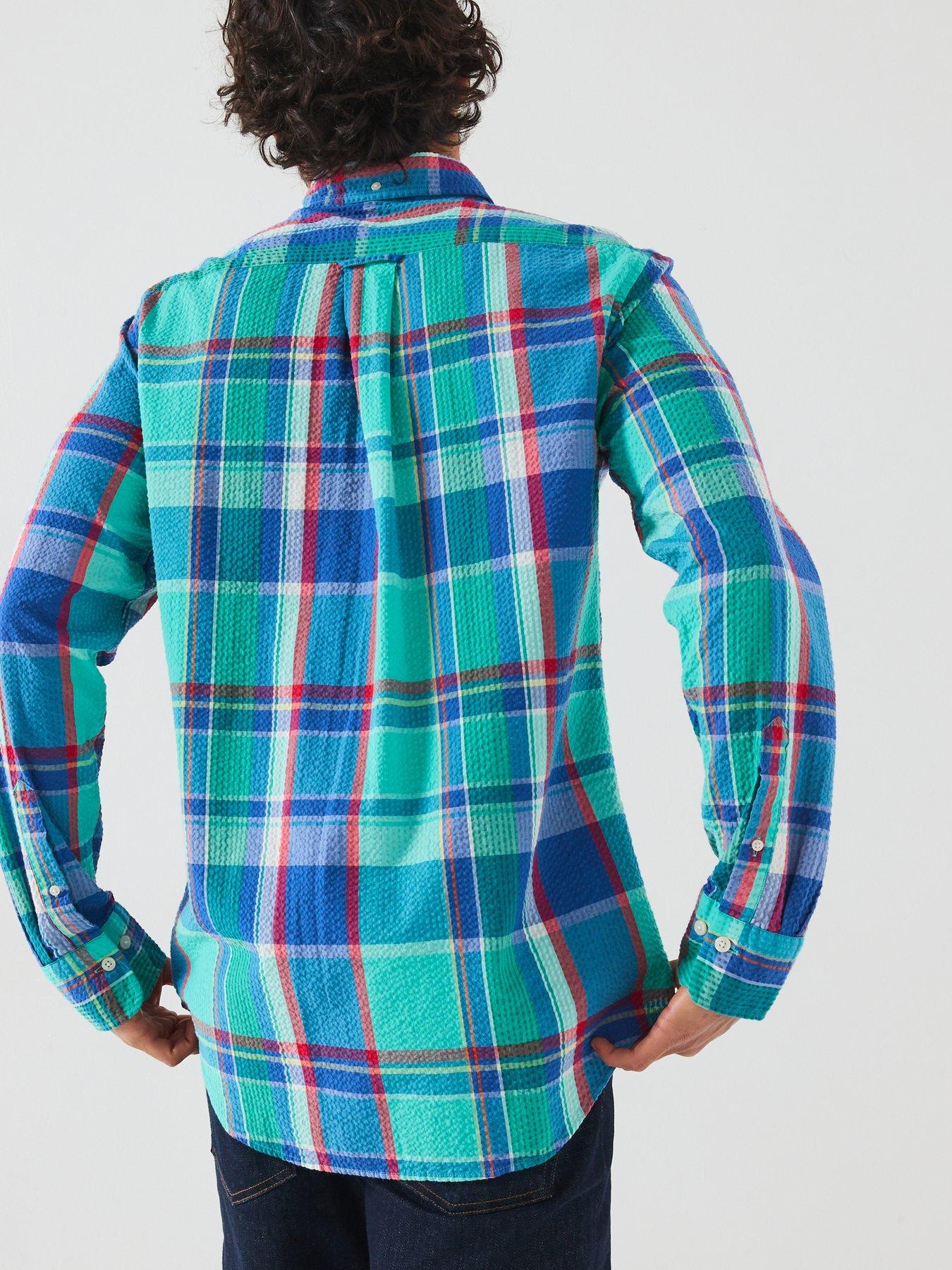 Image 2 of 6 of GANT Regular Fit Seersucker Check Print Long Sleeve Shirt - Blue