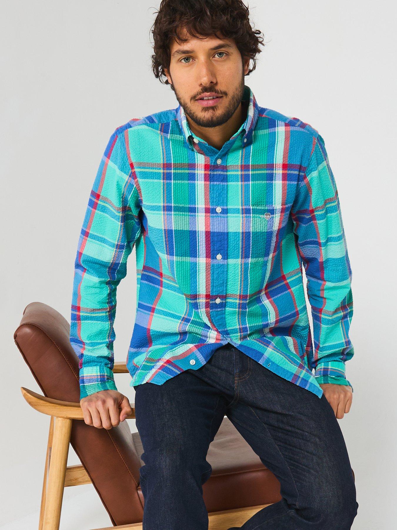 Image 4 of 6 of GANT Regular Fit Seersucker Check Print Long Sleeve Shirt - Blue