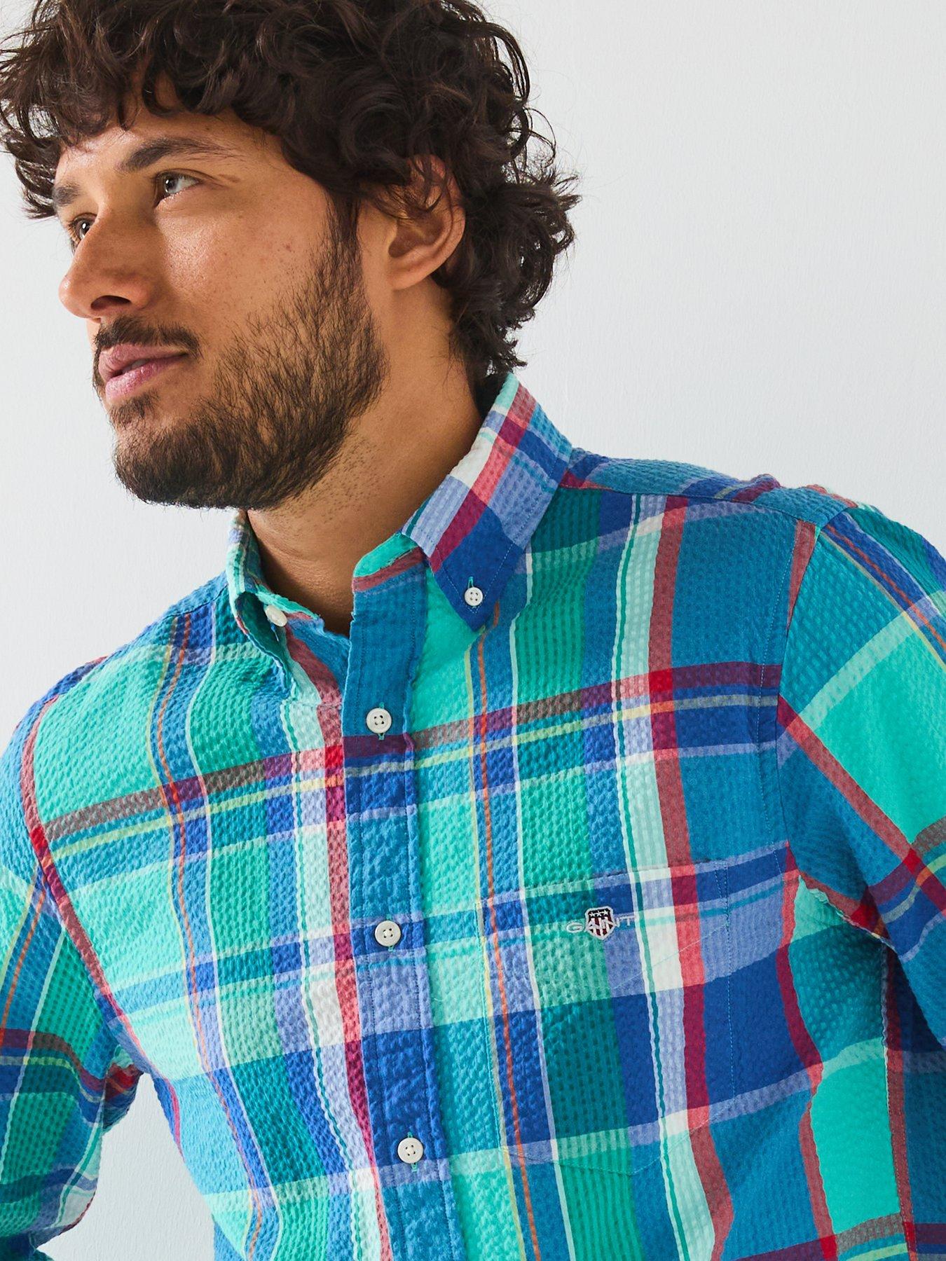 Image 5 of 6 of GANT Regular Fit Seersucker Check Print Long Sleeve Shirt - Blue