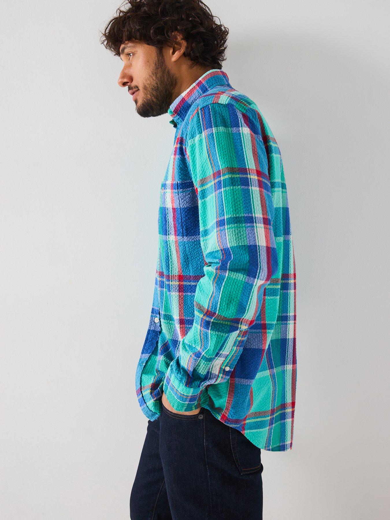 Image 6 of 6 of GANT Regular Fit Seersucker Check Print Long Sleeve Shirt - Blue