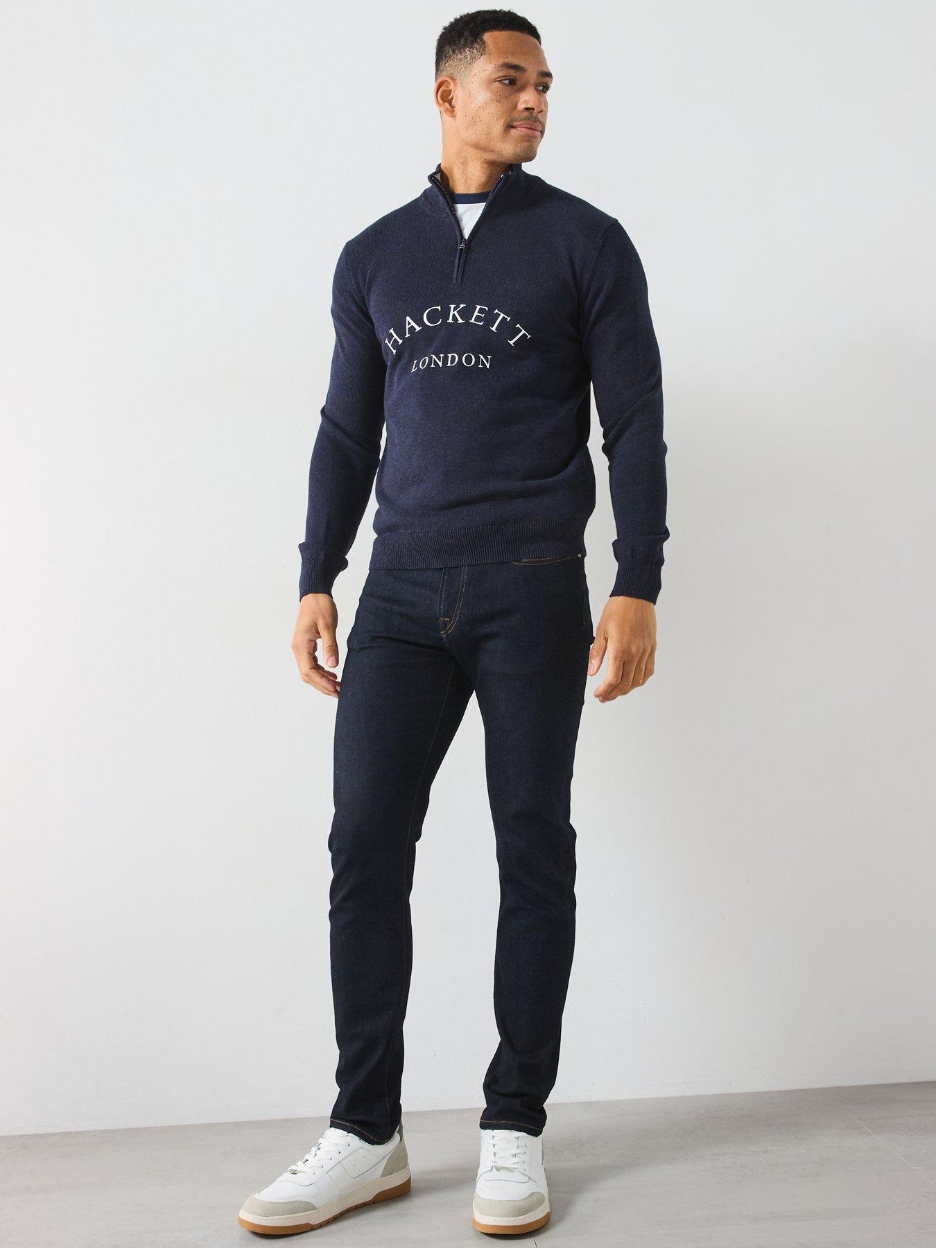 Hackett Heritage Logo Half Zip Knitted Jumper - Navy | Very
