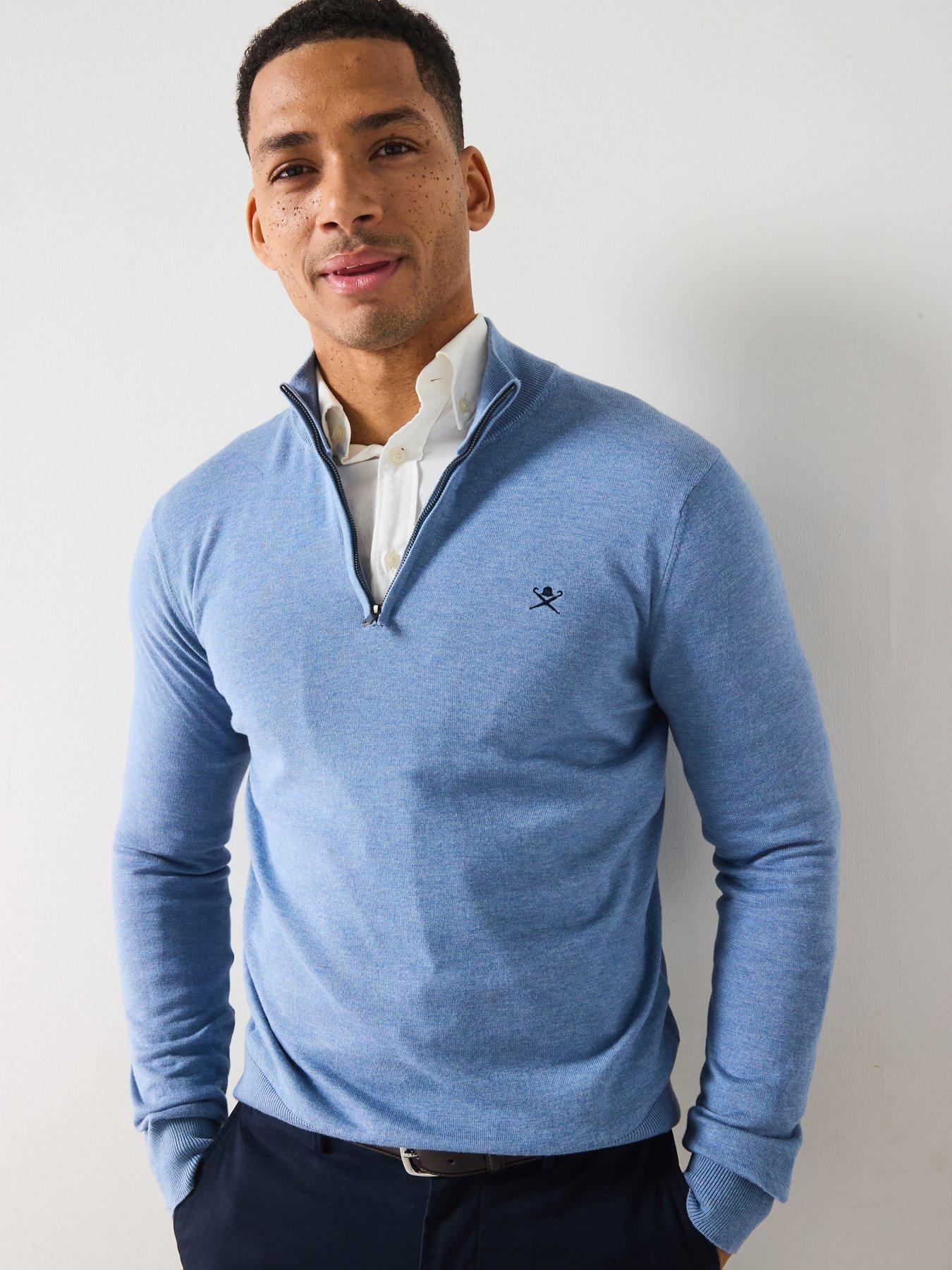 undefined Cotton Silk Half Zip Knitted Jumper - Light Blue